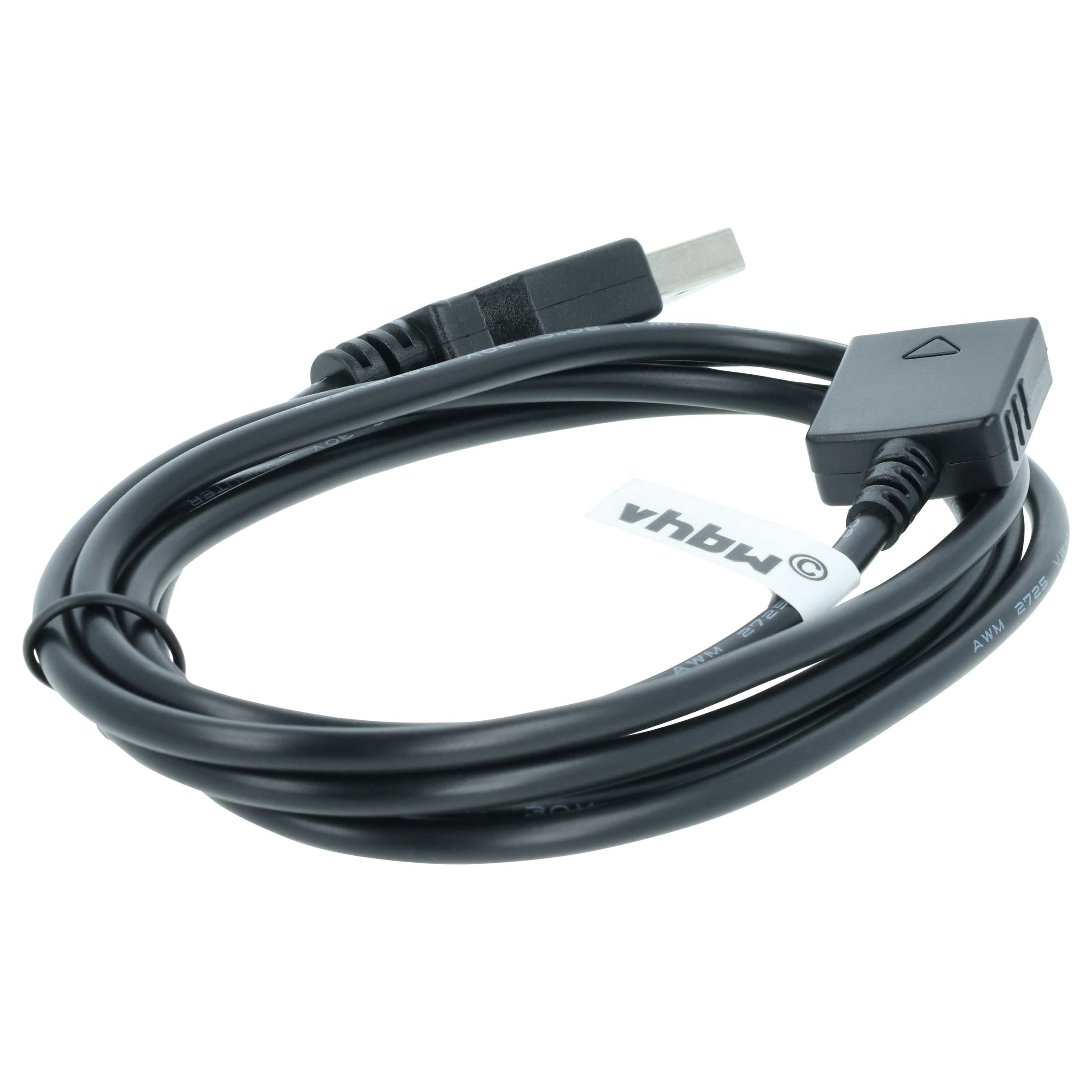 Schwarzes USB-Kabel mit einem USB-A-Stecker und einem rechteckigen Adapter.