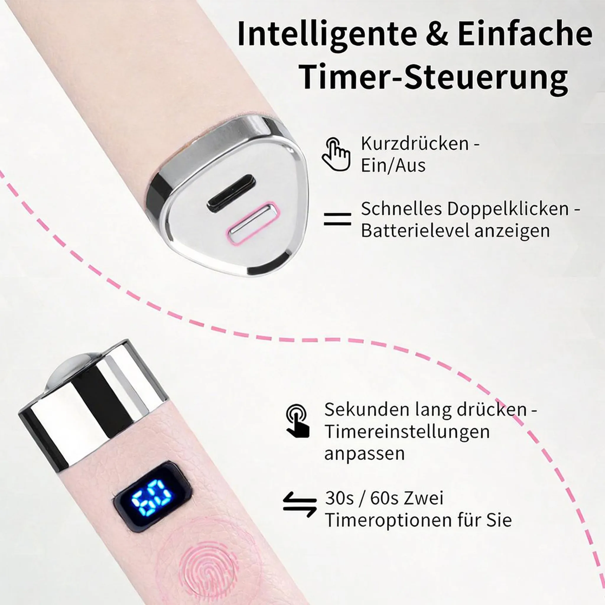 Ein rosafarbenes Gerät mit einem digitalen Display, das 60 anzeigt.