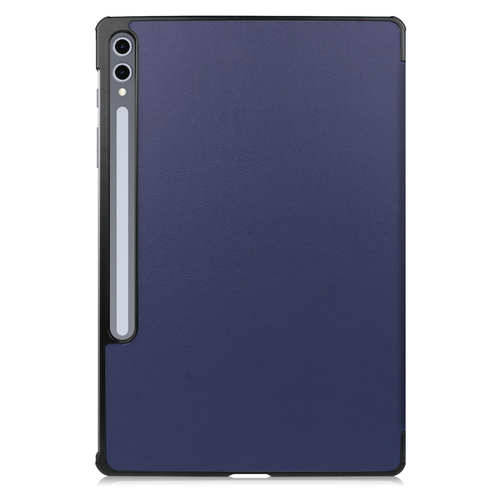 Tablet blu scuro con cornice nera e pennino.