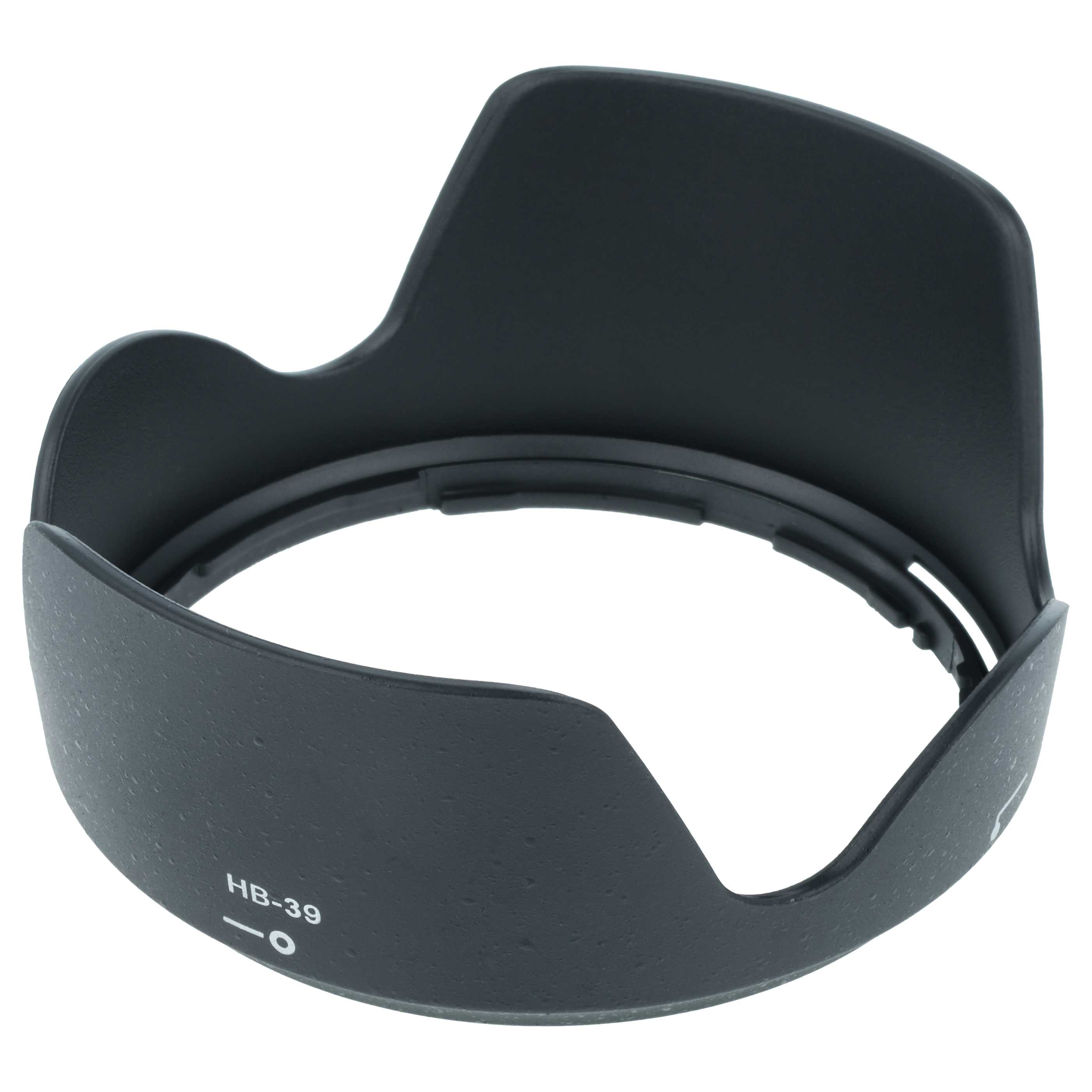 Schwarze Sonnenblende für Objektive mit der Aufschrift HB-39.