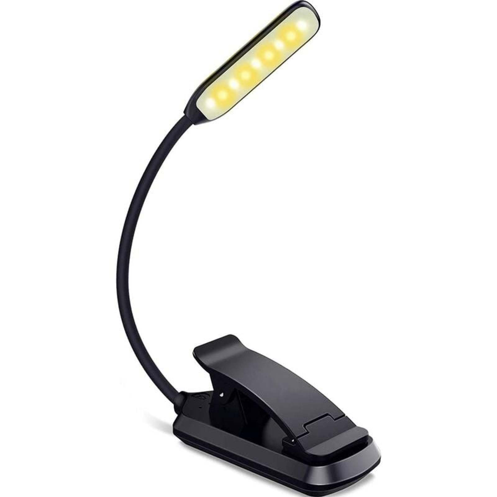 Ein schwarzer Klemm-Leseleuchte mit sechs LEDs und einem flexiblen Hals.
