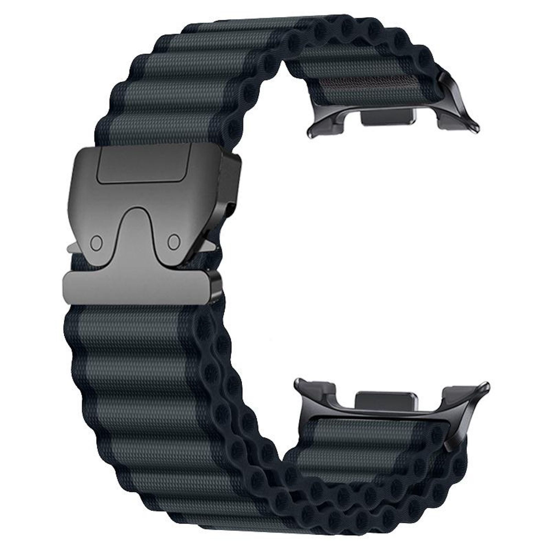 Cinturino orologio ondulato grigio scuro con motivo testurizzato.