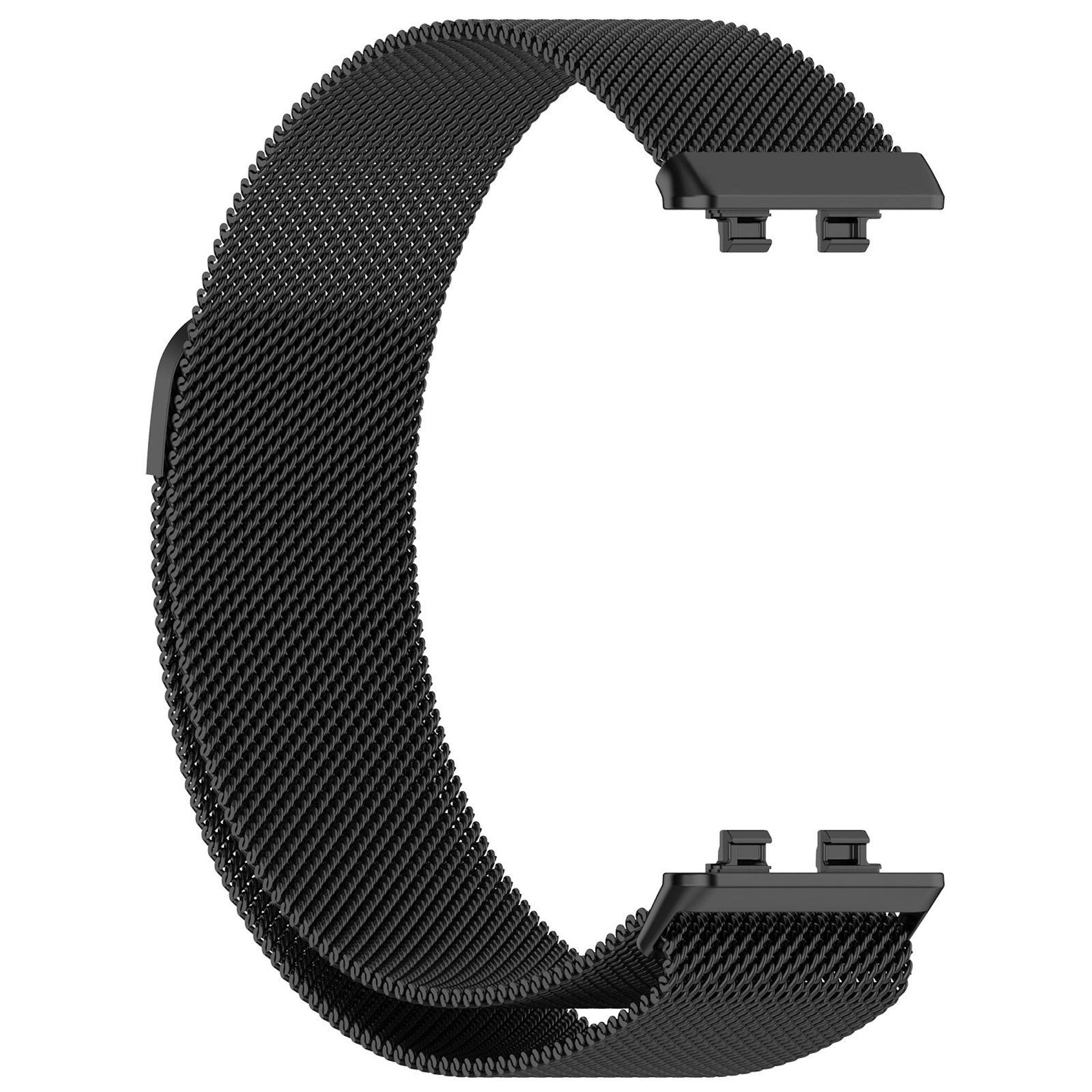 Schwarzes Milanaise-Armband mit zwei Ansätzen für eine Uhr.