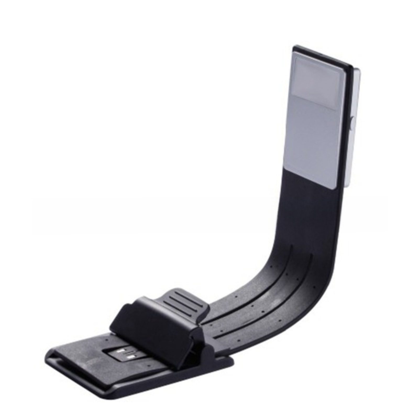 Schwarze Leselampe mit flexiblen Arm und Klemme.