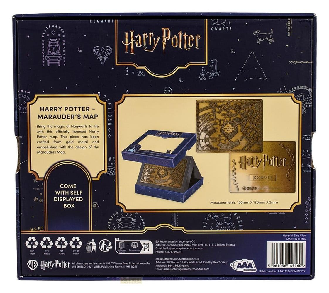 Harry Potter Marauders Map Geschenkbox aus Metall, mit geöffneter Schachtel und Karte.