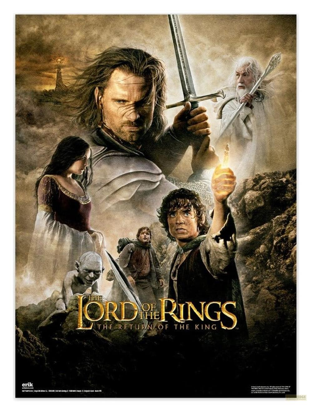 Póster de El Señor de los Anillos: El Retorno del Rey con Aragorn, Gandalf, Frodo, Sam, Gollum.