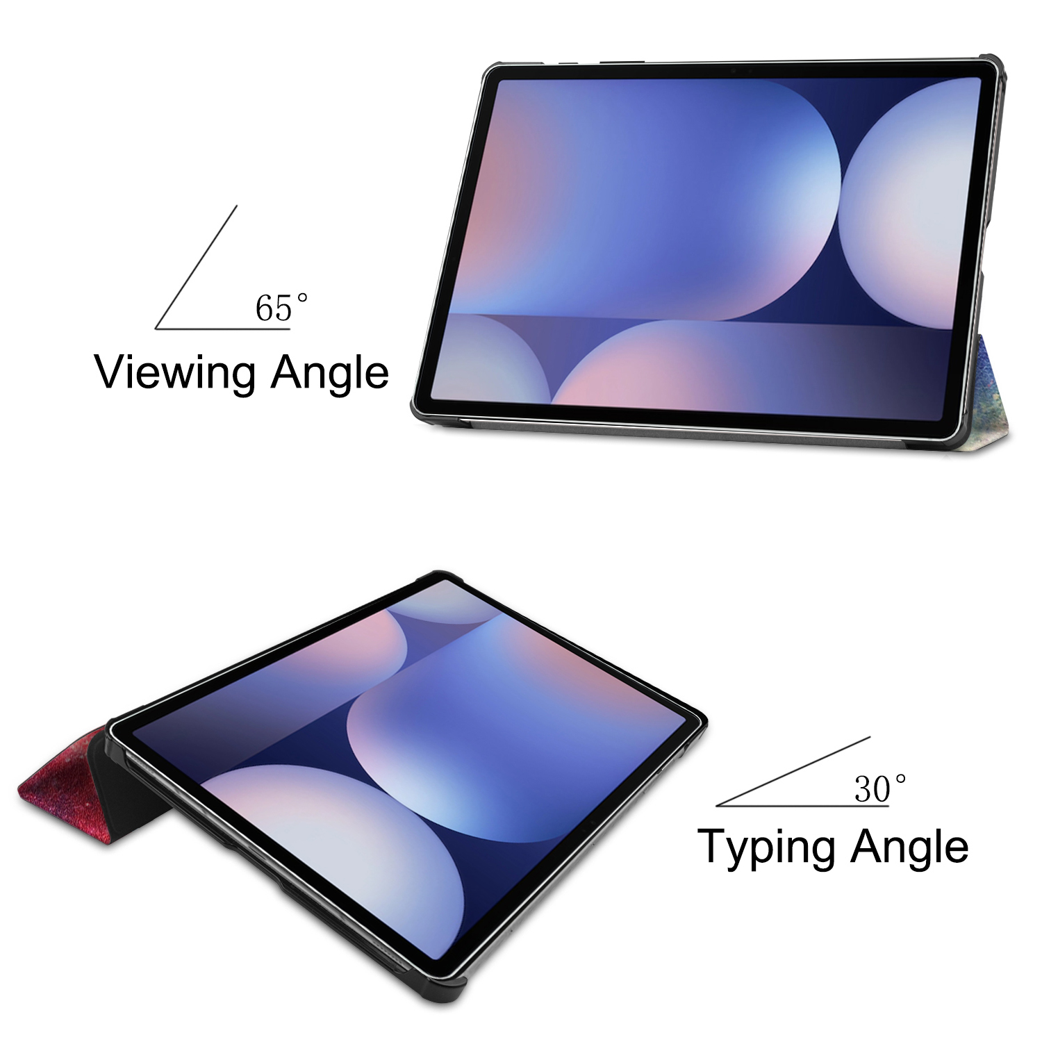 Tablet con angolazione di visione a 65° e di digitazione a 30°.