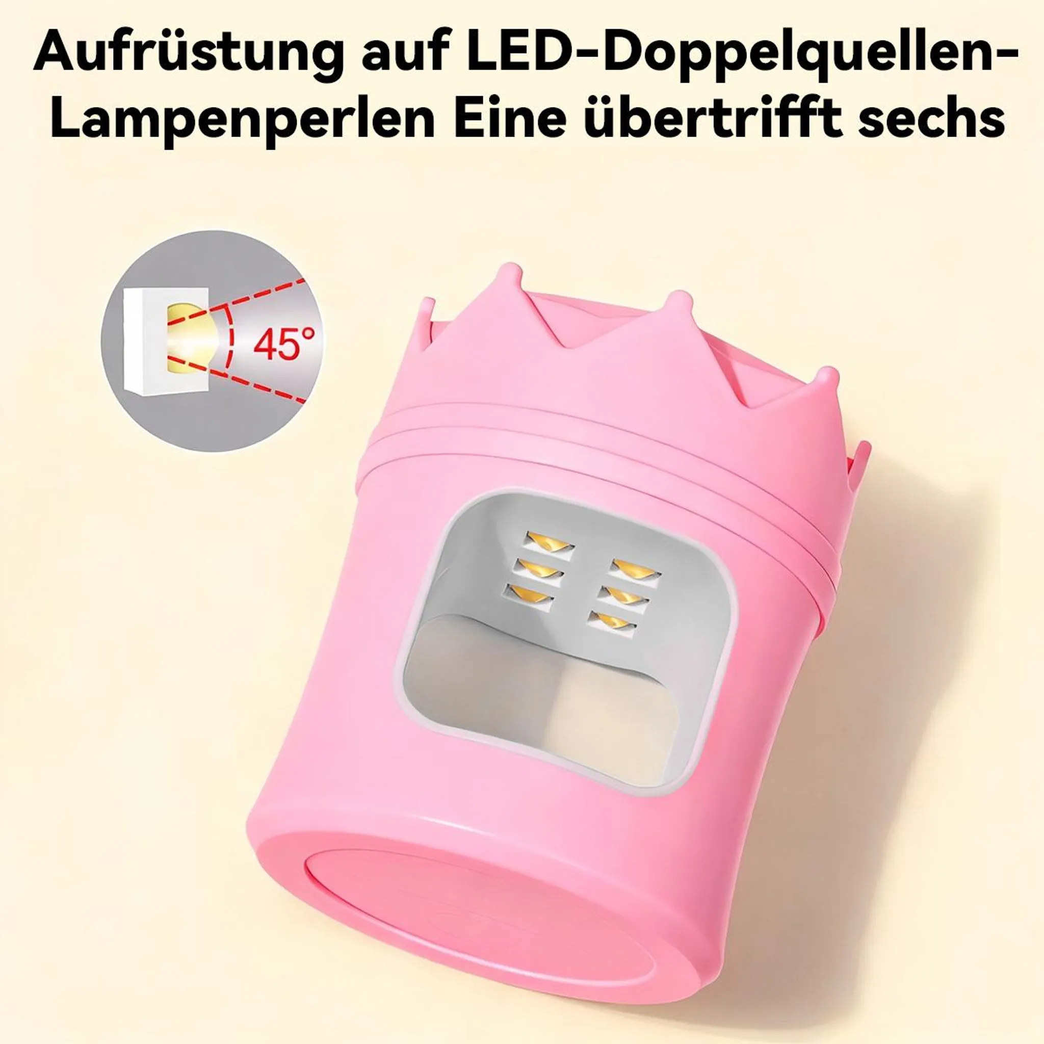 Ein rosa Nagel-LED-Trockner mit Kronen-Design und 6 Lichtern.