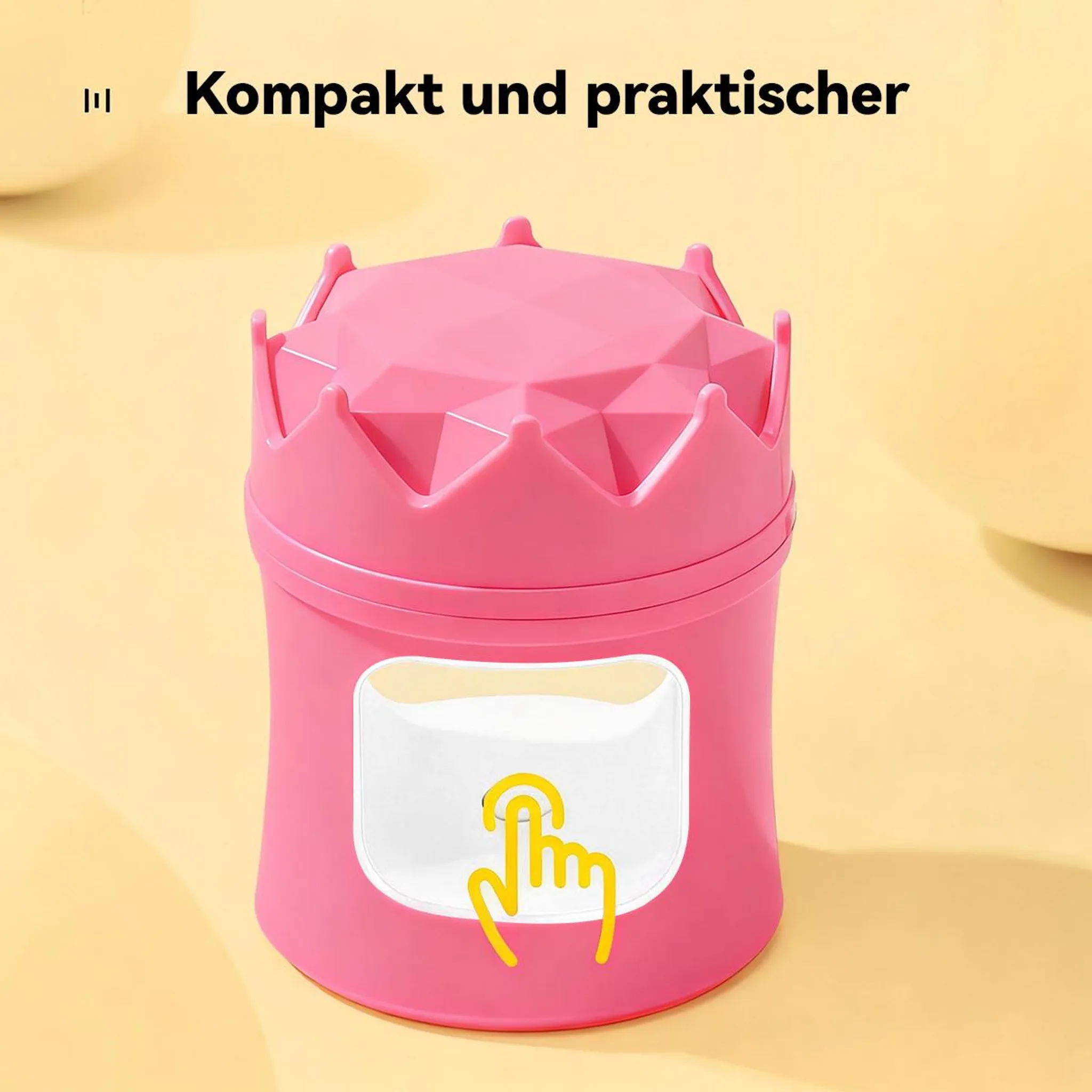 Ein kompakter, rosafarbener Nagel-UV-Trockner mit Kronen-Design und Touch-Symbol.