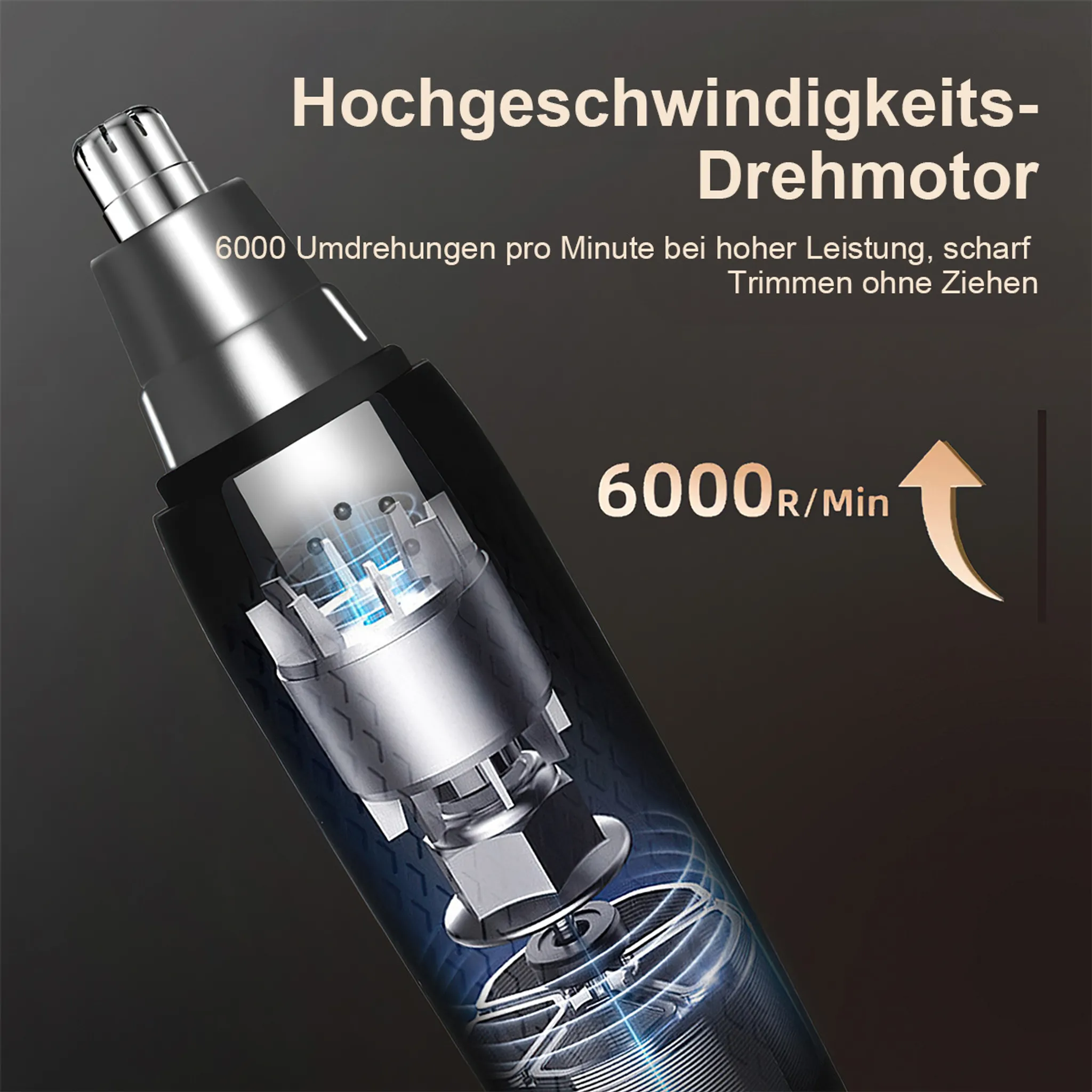 Nahaufnahme eines schwarzen Trimmers mit silberner Spitze und Schnitthilfe.