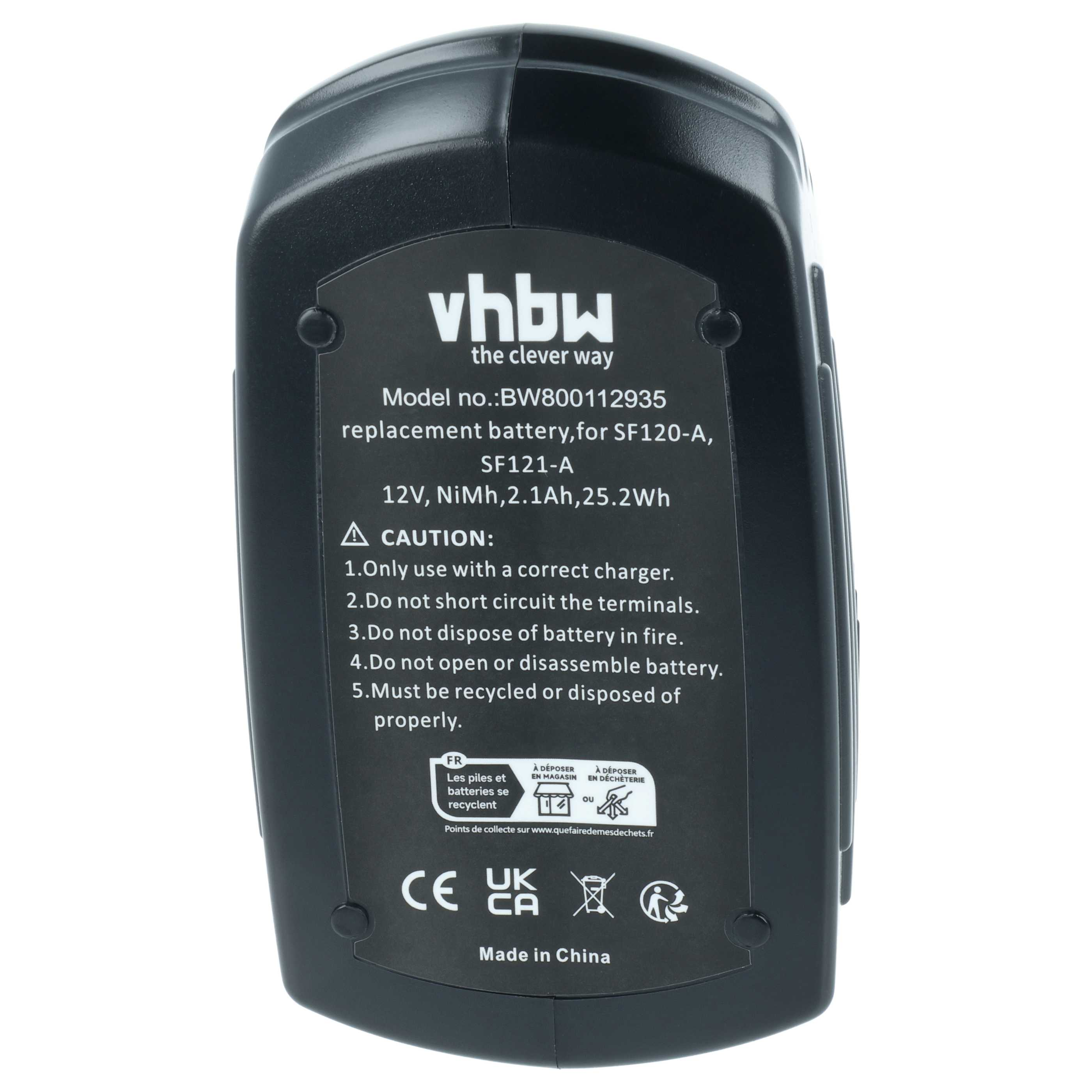 Schwarzer vhbw 12V NiMh Akku für SF120-A/SF121-A, Made in China.