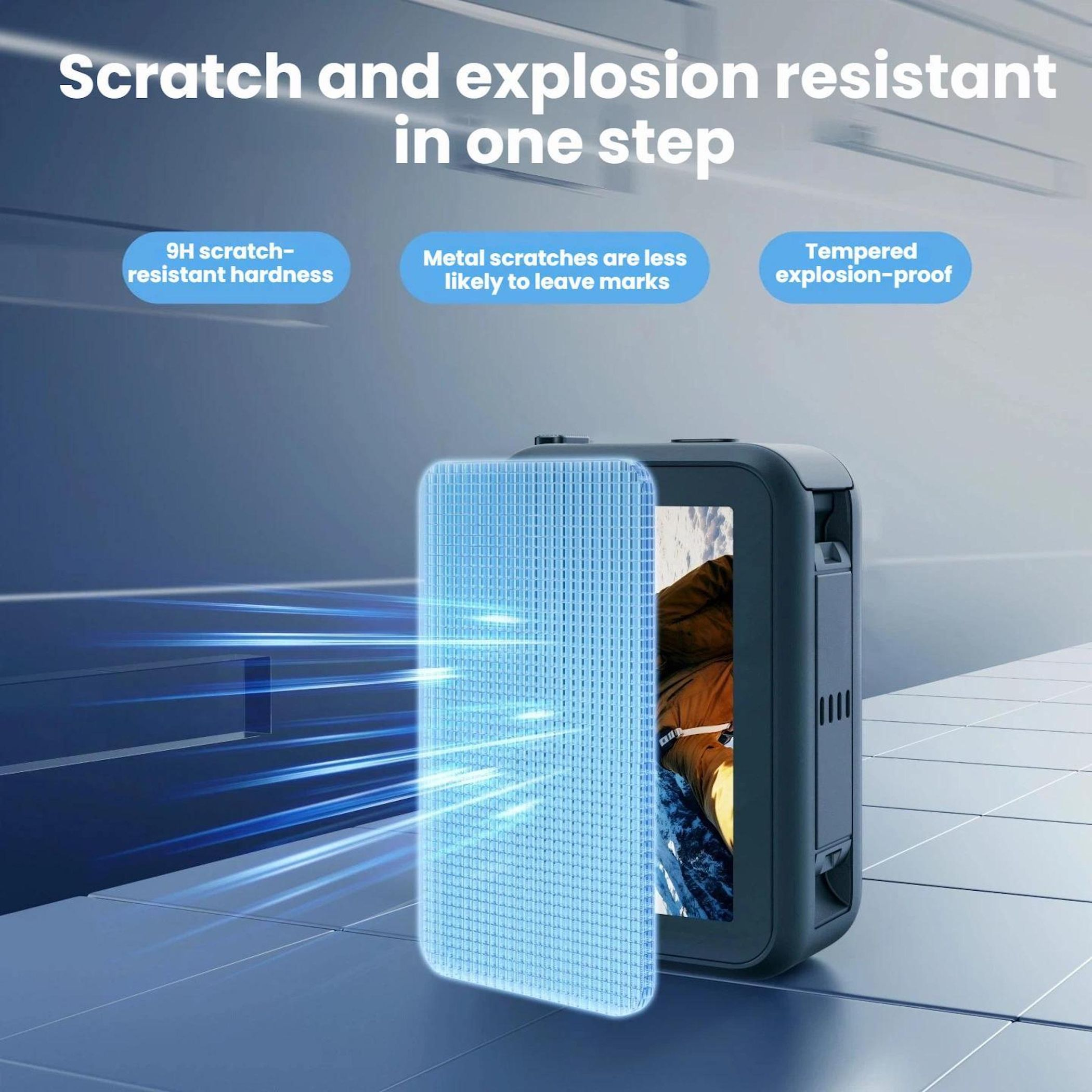 Action-Kamera mit kratzfestem und explosionsgeschütztem Display.