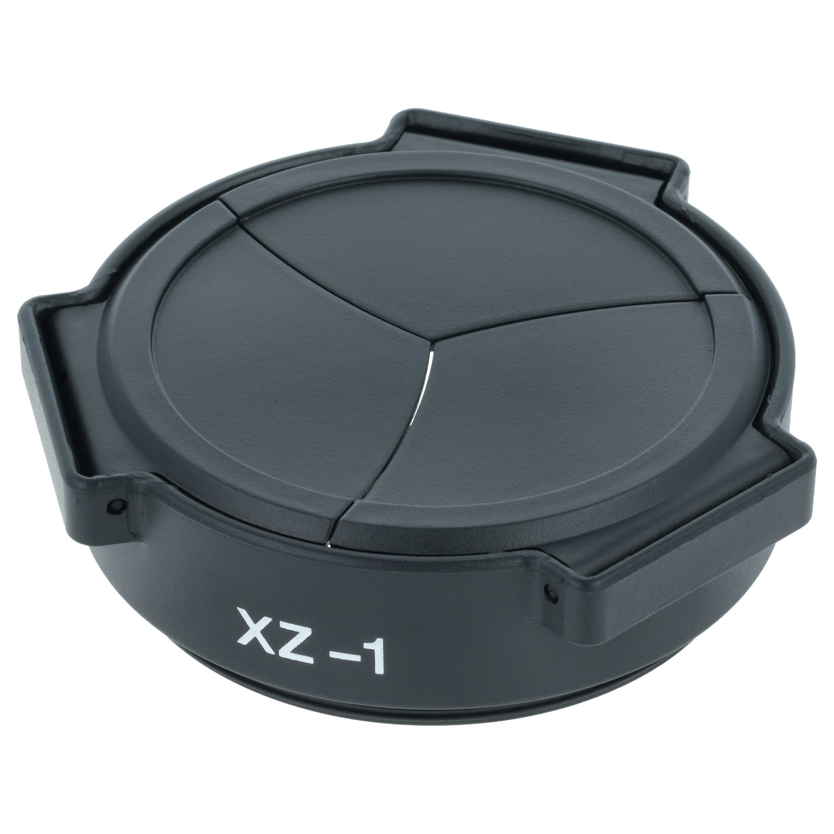 Schwarze Objektivkappe mit dreigeteilter Blende und der Aufschrift XZ-1.