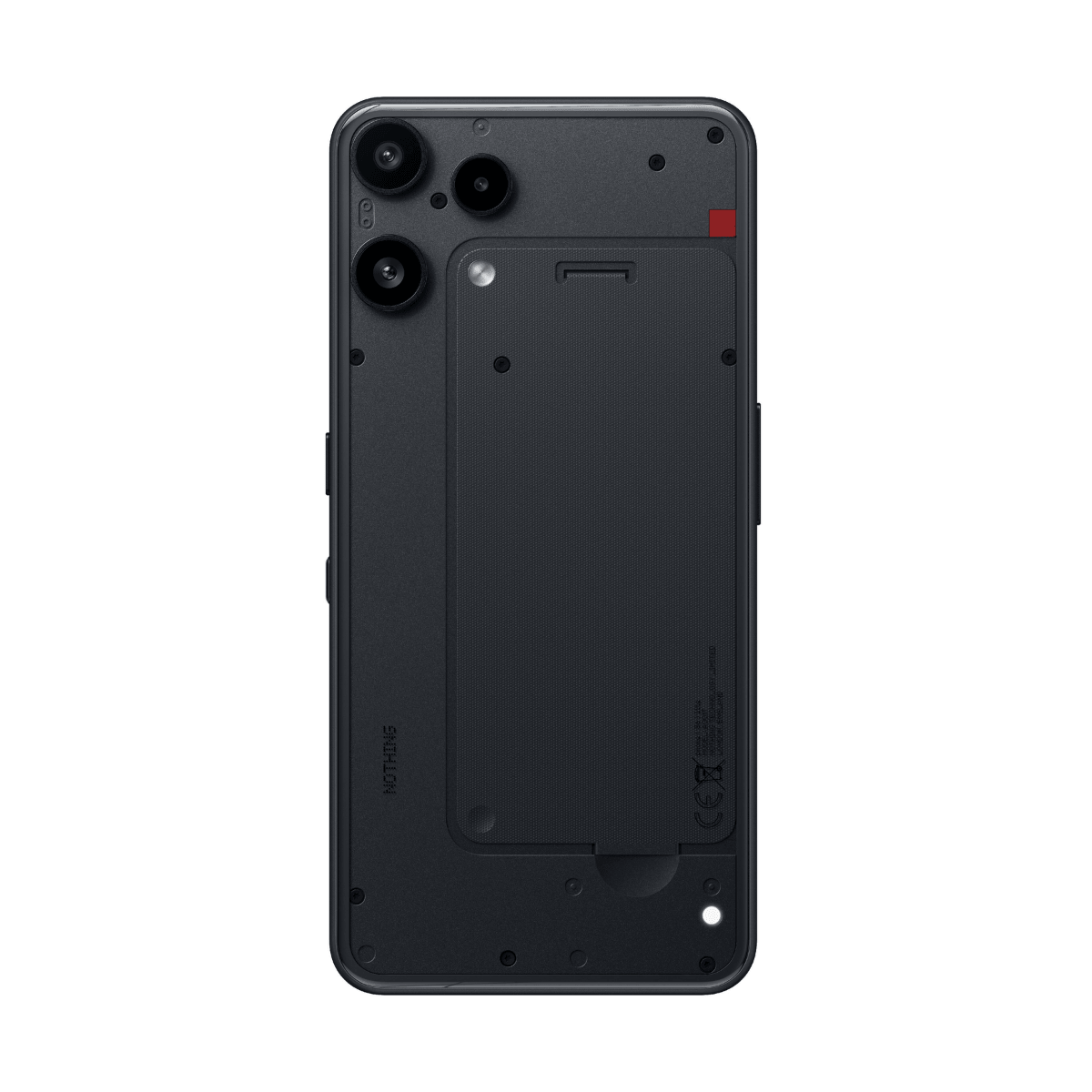 Retro di uno smartphone nero con due fotocamere e motivo a coste.