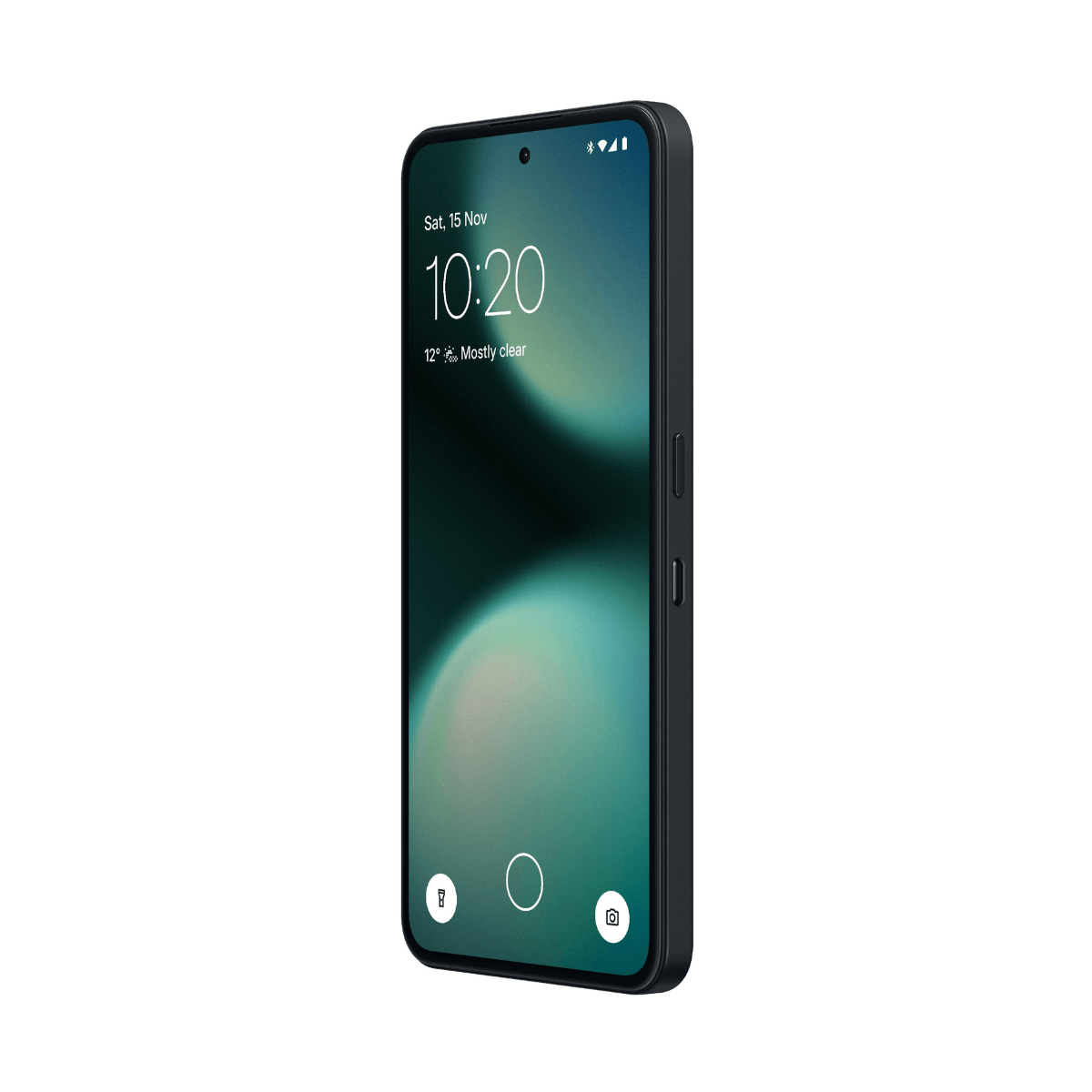 Uno smartphone scuro mostra le 10:20 su uno sfondo astratto verde.