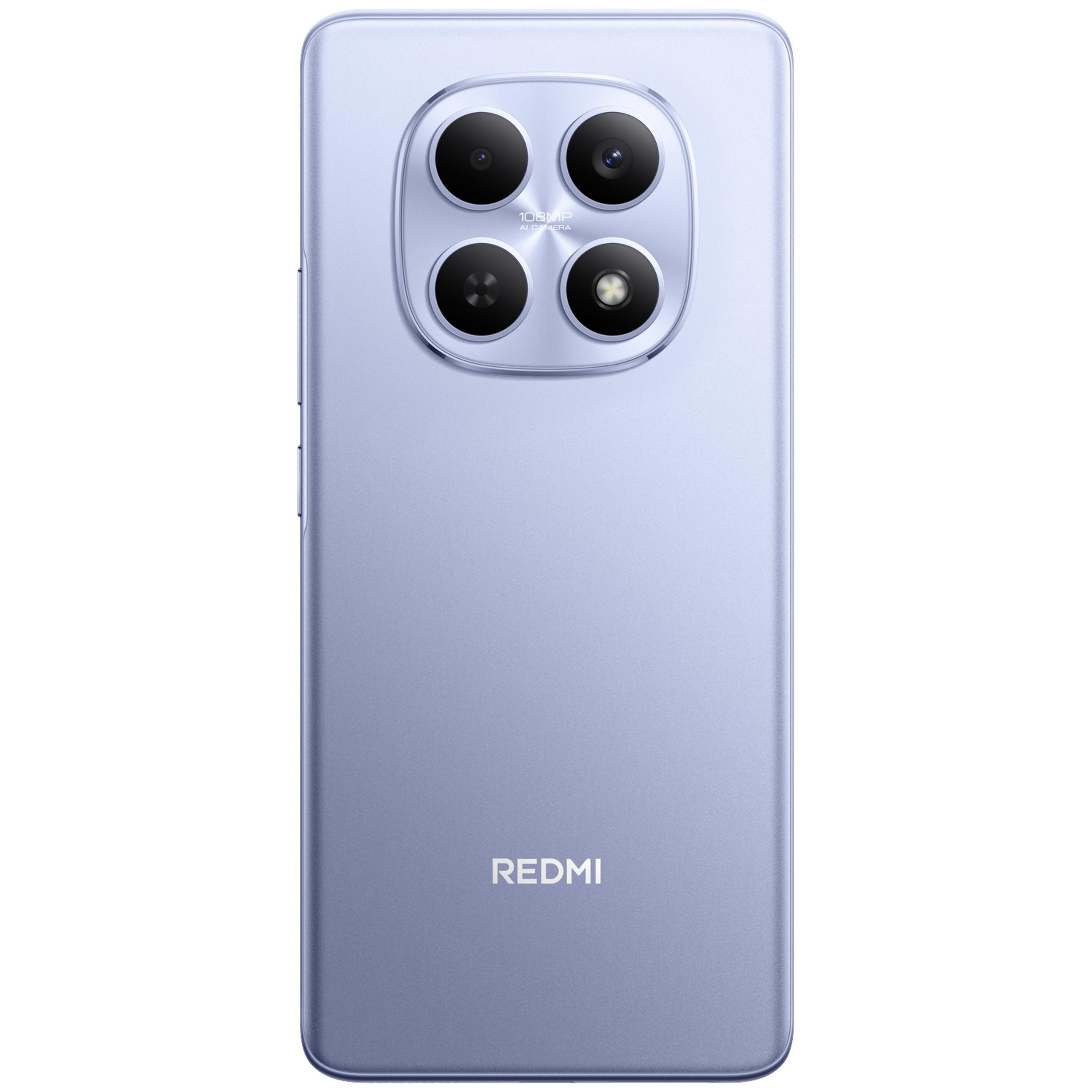 Rückseite eines blau-violetten Smartphones mit vier Kameras und Redmi-Logo.