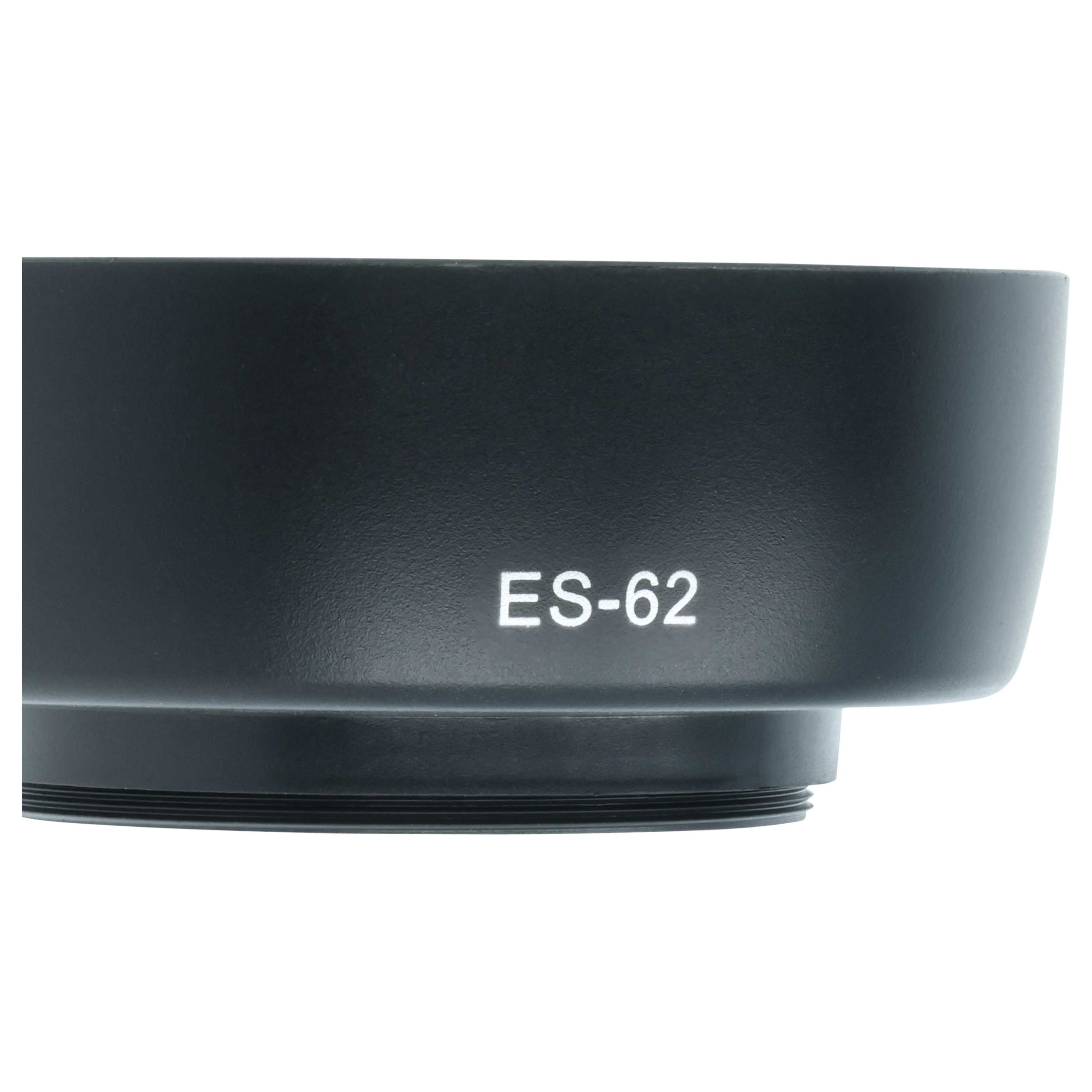 Ein schwarzer Objektivdeckel mit der Aufschrift "ES-62" auf weißem Hintergrund.