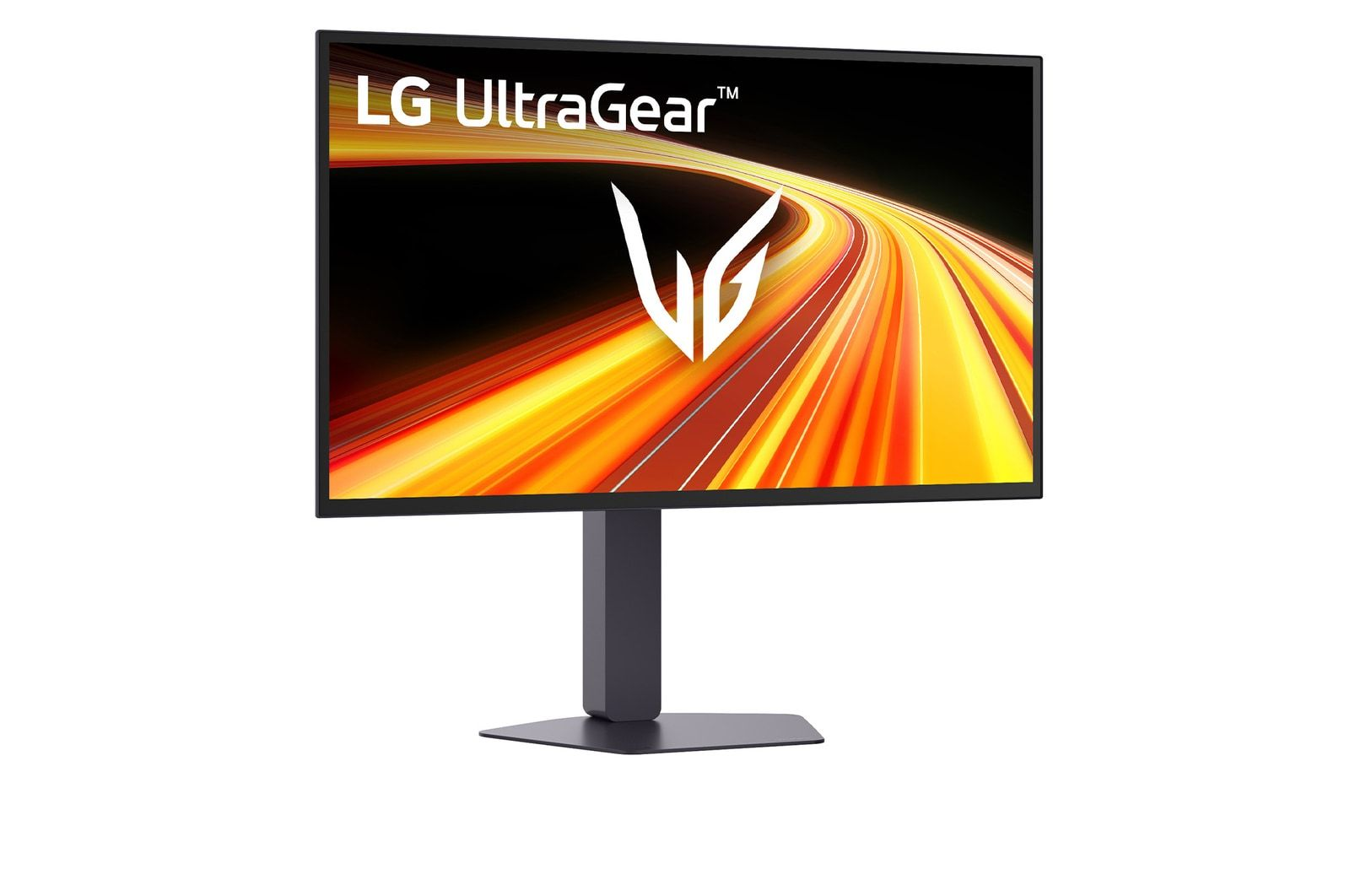 Ein LG UltraGear Monitor mit einem abstrakten, leuchtenden Hintergrund.