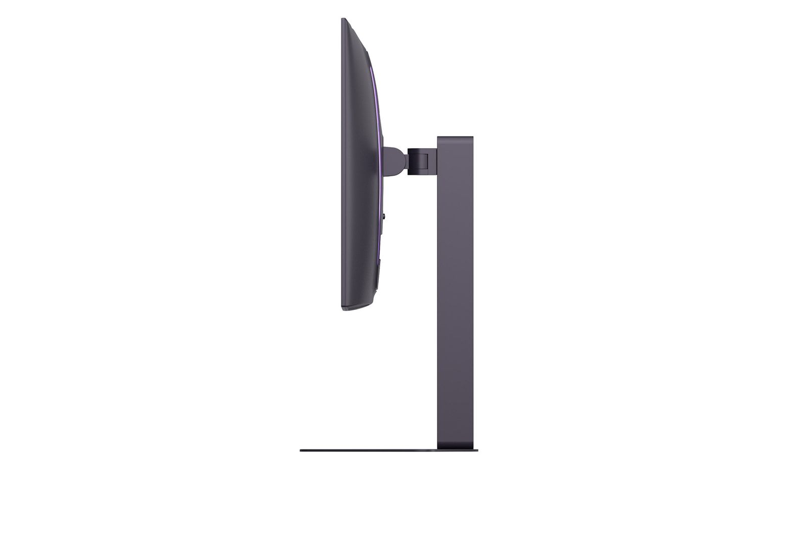 Ein dunkler Computermonitor mit einem schmalen Rahmen und einem einzelnen Ständer.