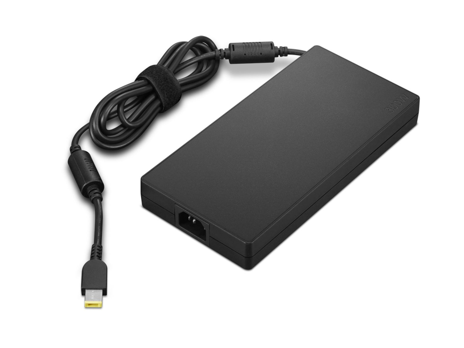 Schwarzer Laptop-Netzteil mit Kabel und Stecker.