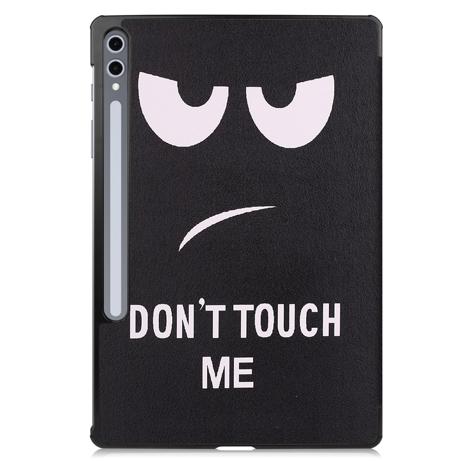 Custodia nera con faccia arrabbiata e testo 'DON'T TOUCH ME'.