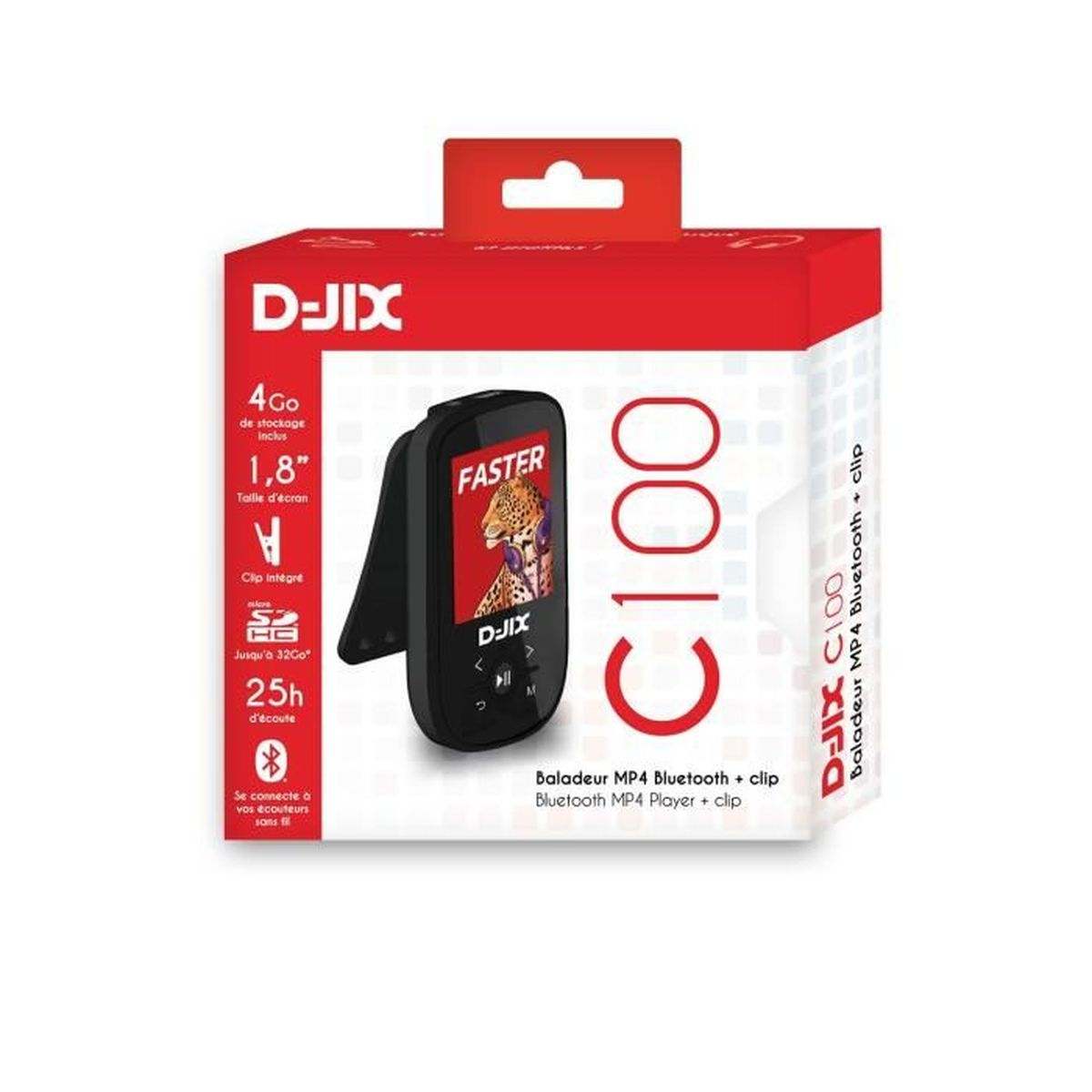Verpackung eines schwarzen MP4-Players mit Leopard-Motiv, 4 GB, 1,8 Zoll Bildschirm.