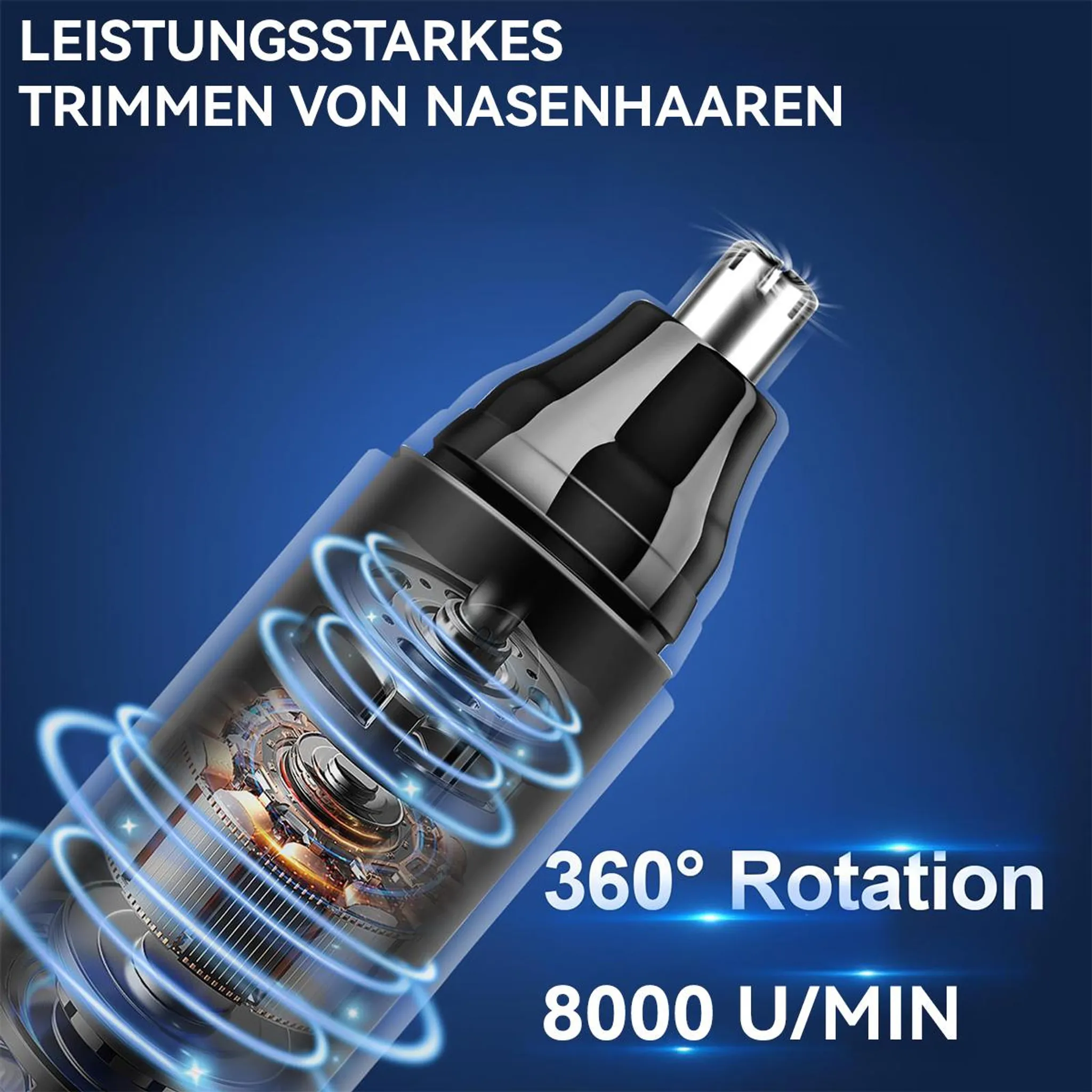 Leistungsstarker Nasenhaartrimmer mit 360° Rotation und 8000 U/MIN.