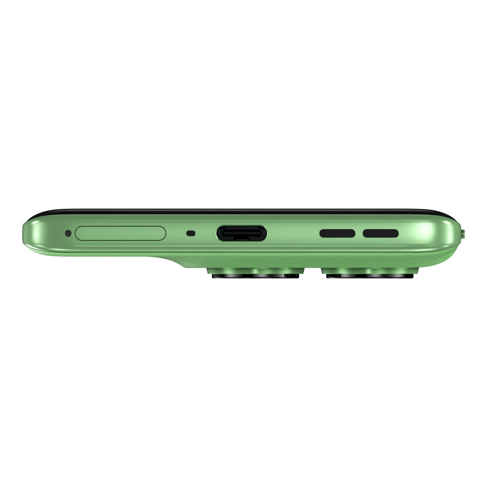 Zielony smartfon z portem USB-C i dwoma obiektywami aparatu.