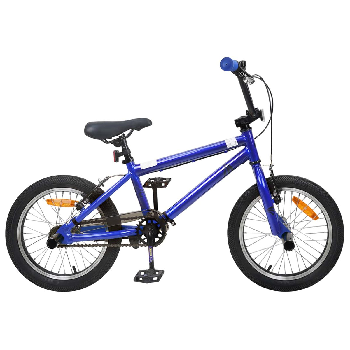 Ein blauer BMX-Stunt-Roller mit schwarzen Reifen und blauen Griffen.