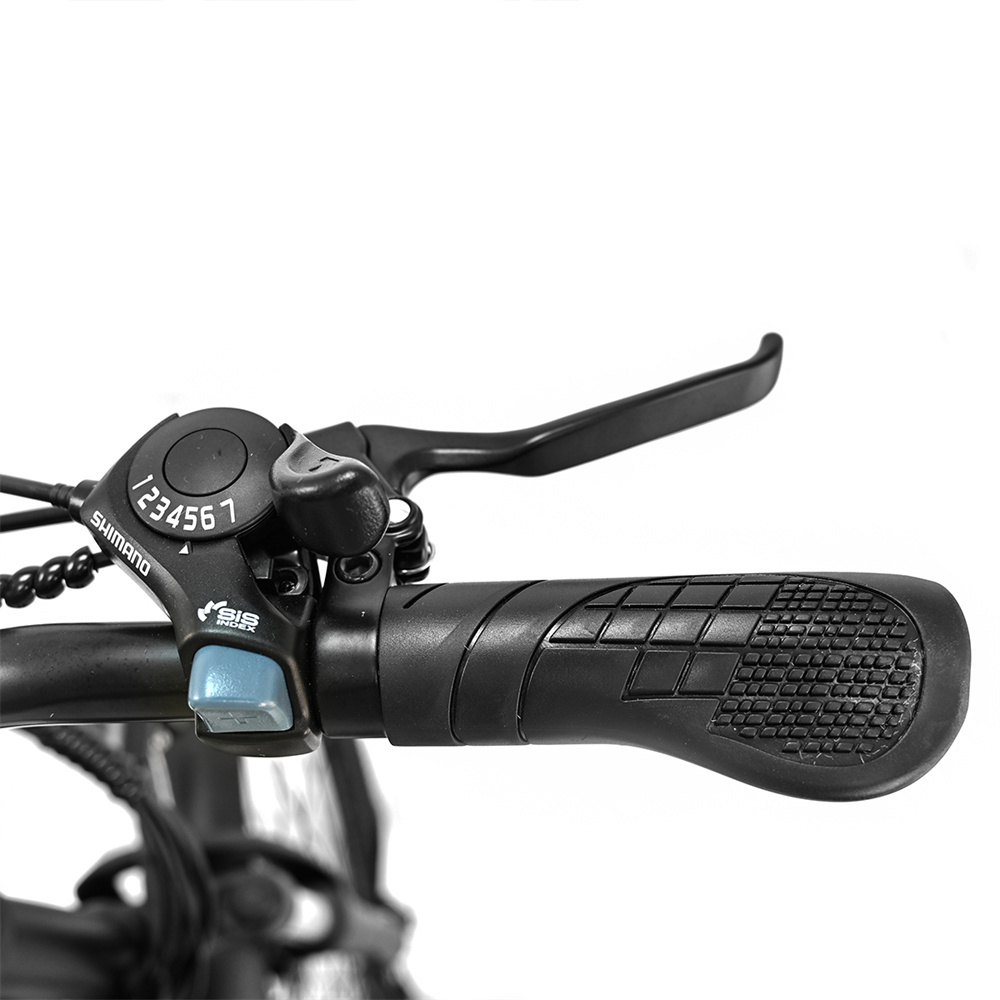 Fahrradlenker mit Gangschaltung, Bremshebel und Griff.