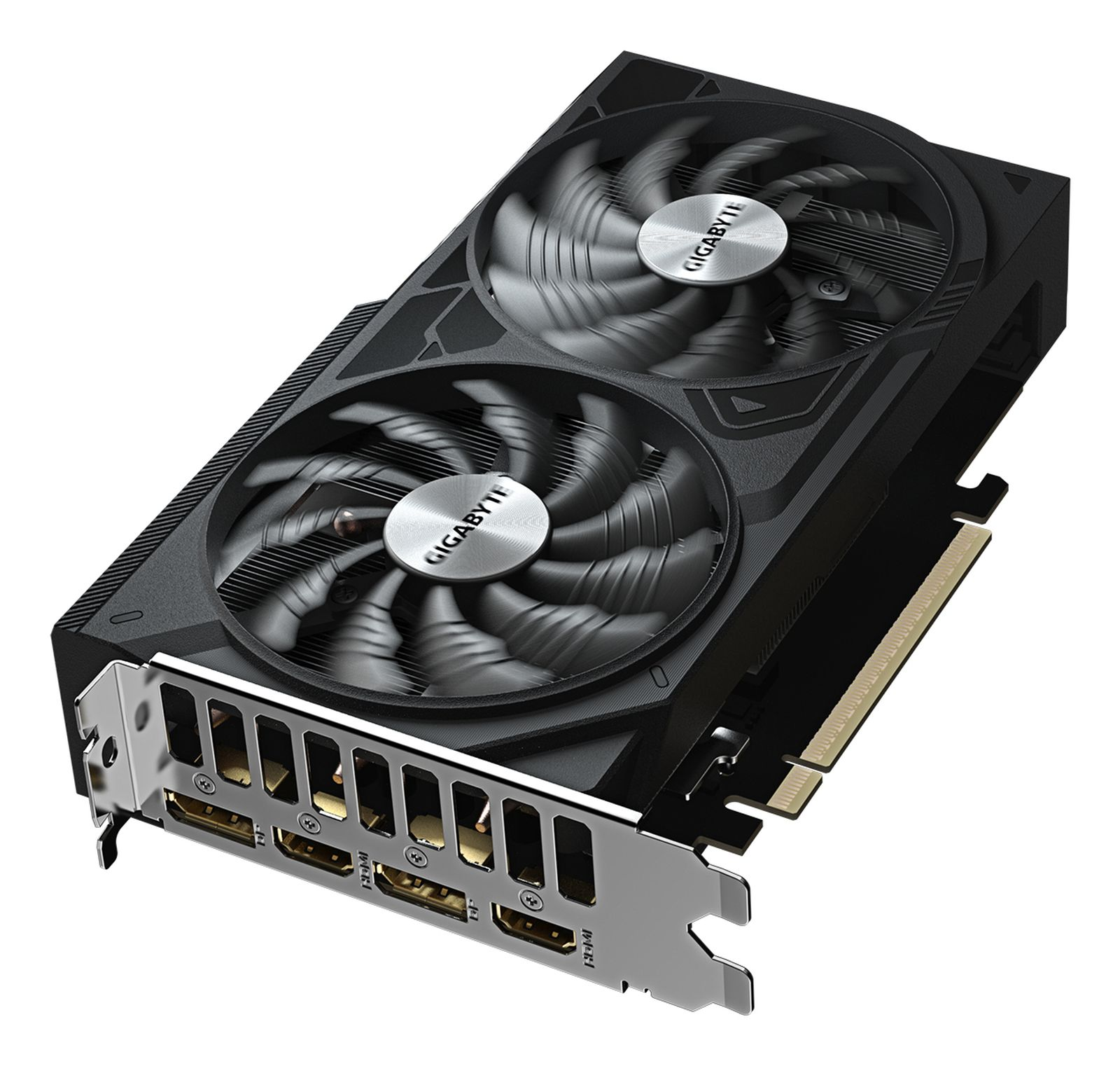 Un dissipatore per scheda grafica nero con due ventole e logo Gigabyte.