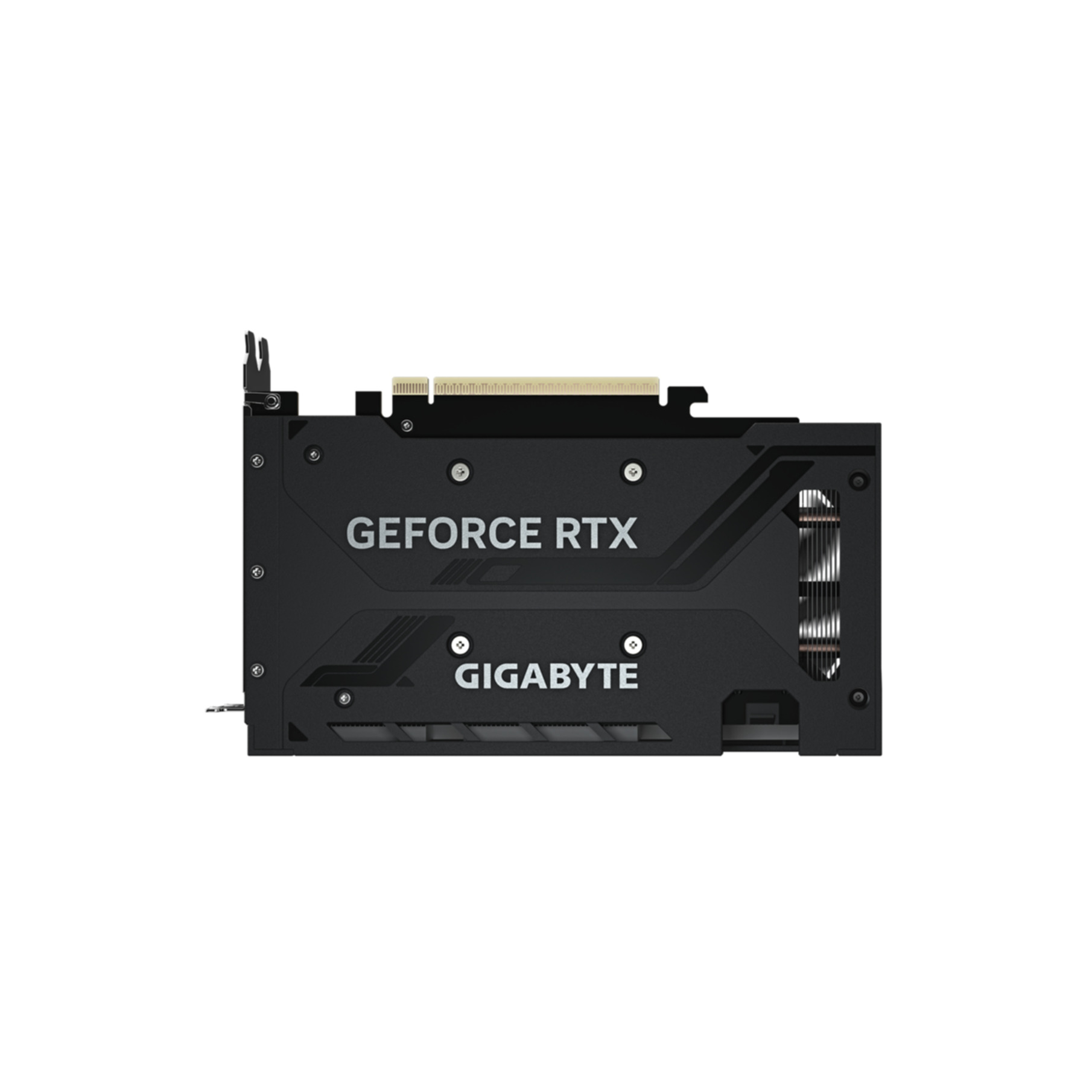 Scheda grafica nera con stampa GEFORCE RTX e GIGABYTE.