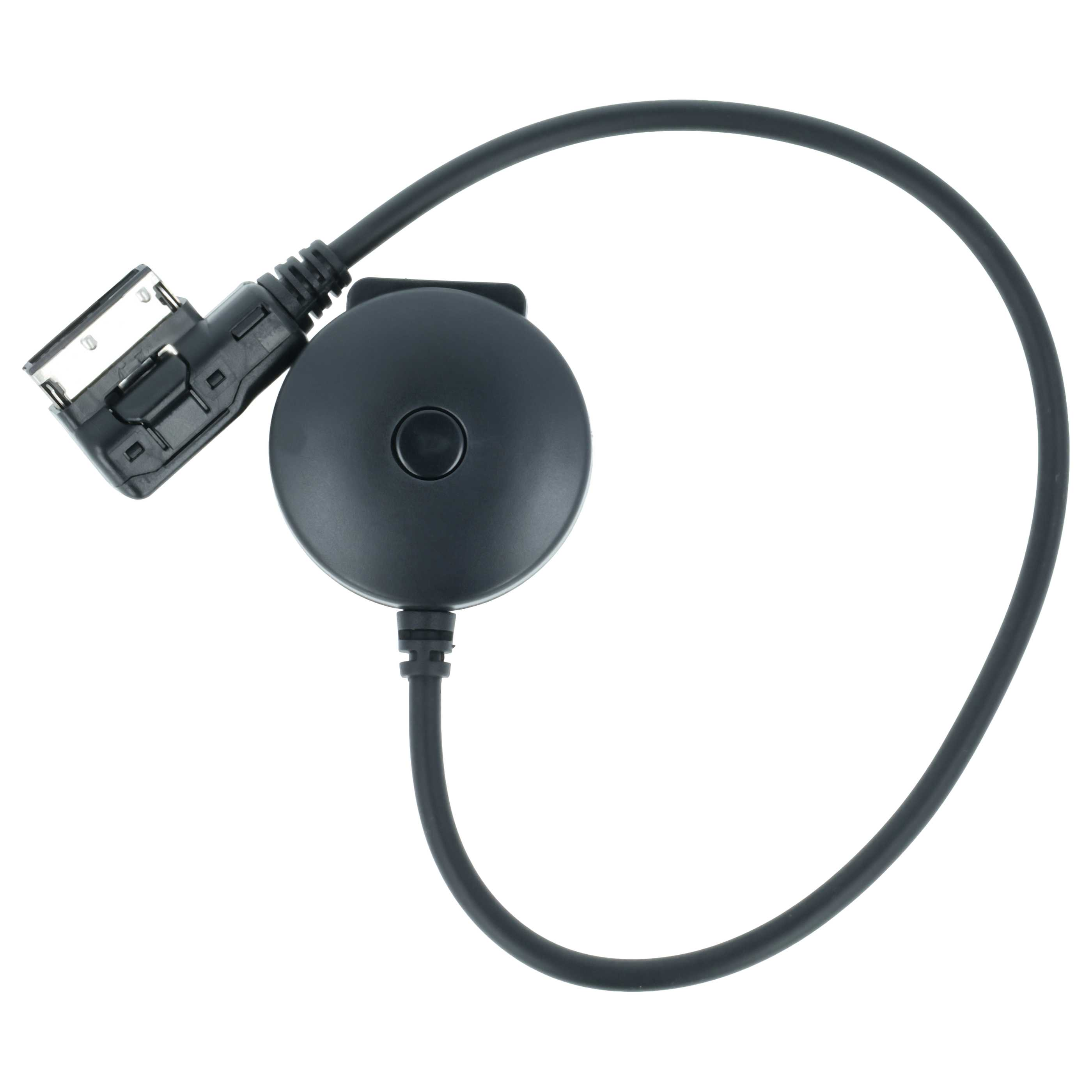 Schwarzes Kabel mit 30-Pin-Anschluss und rundem Mittelteil.