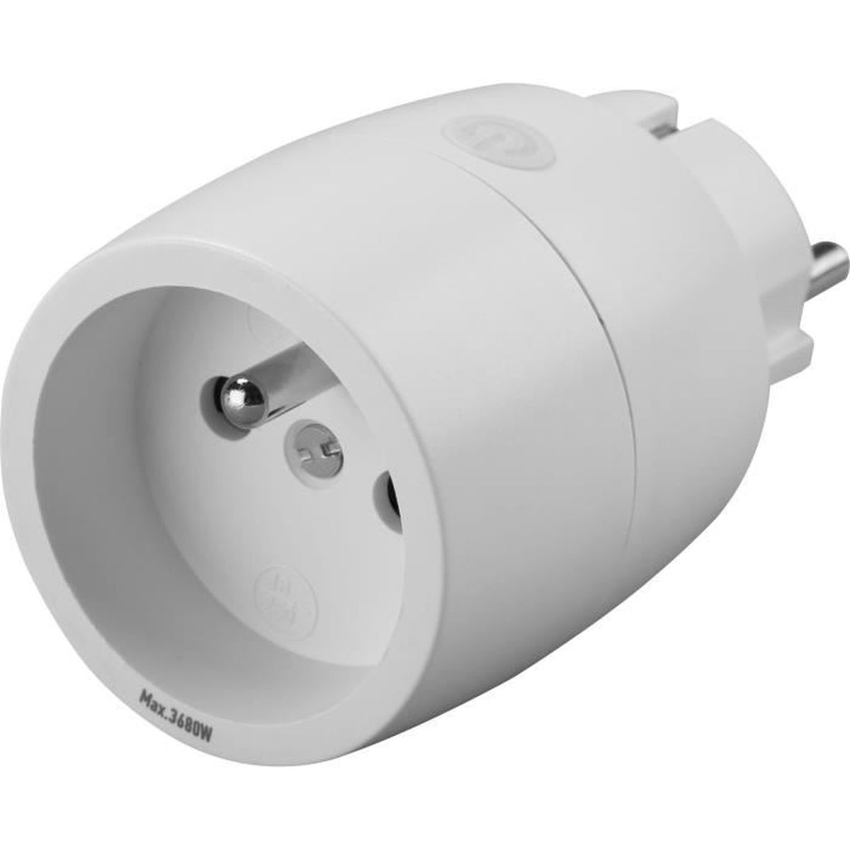 Weißer Stromadapter mit Steckdose und Stecker. Max. 3680W.