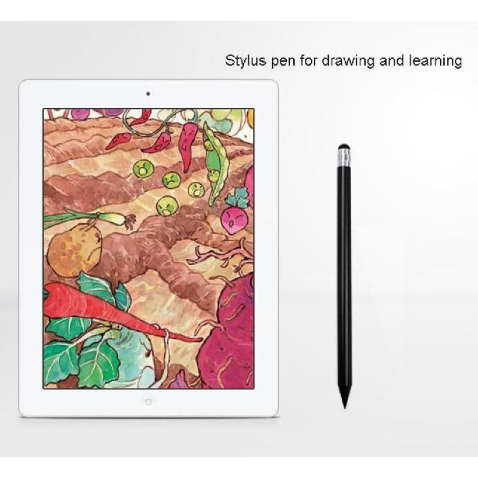 Ein schwarzer Eingabestift neben einem Tablet mit einer Zeichnung von Gemüse.