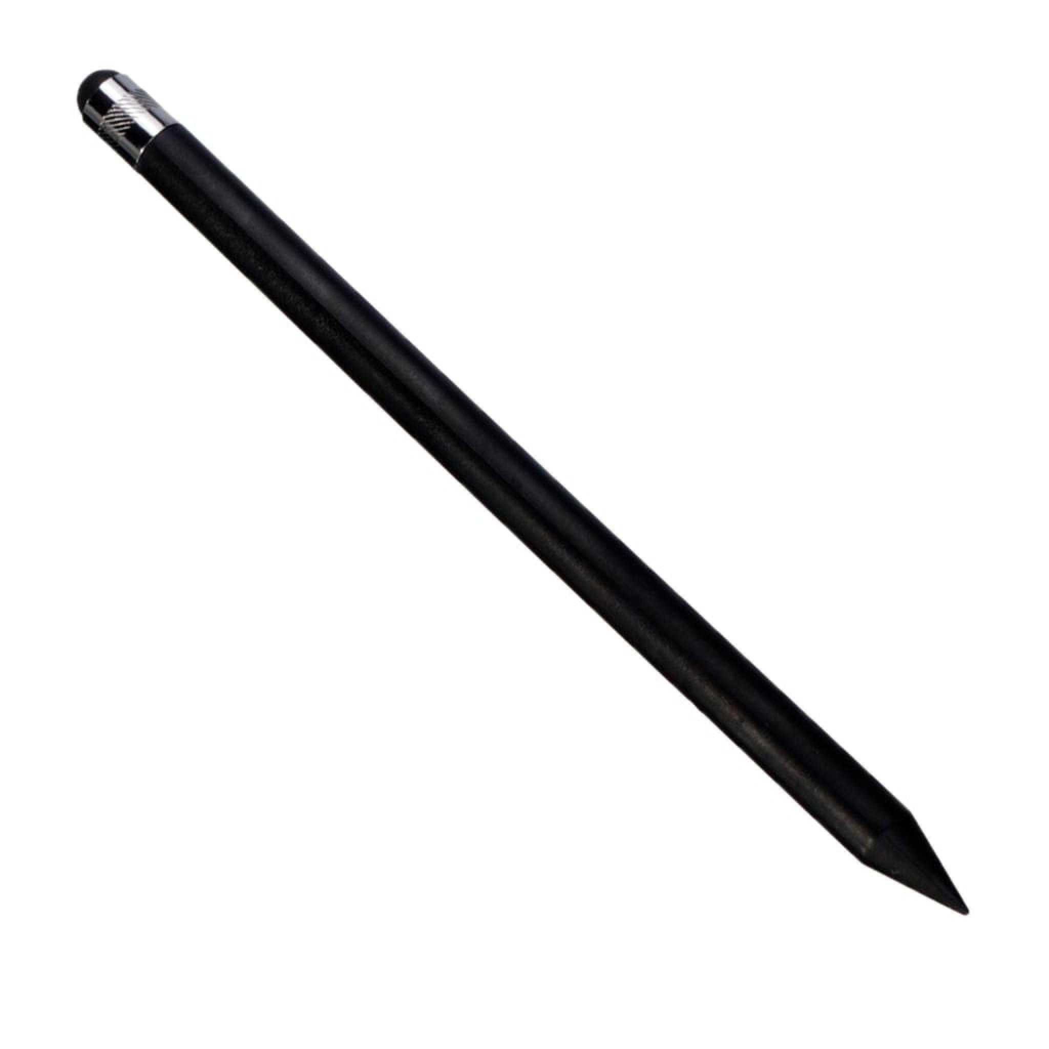 Ein schwarzer Stylus-Stift mit silberner Spitze und gerilltem Ring.