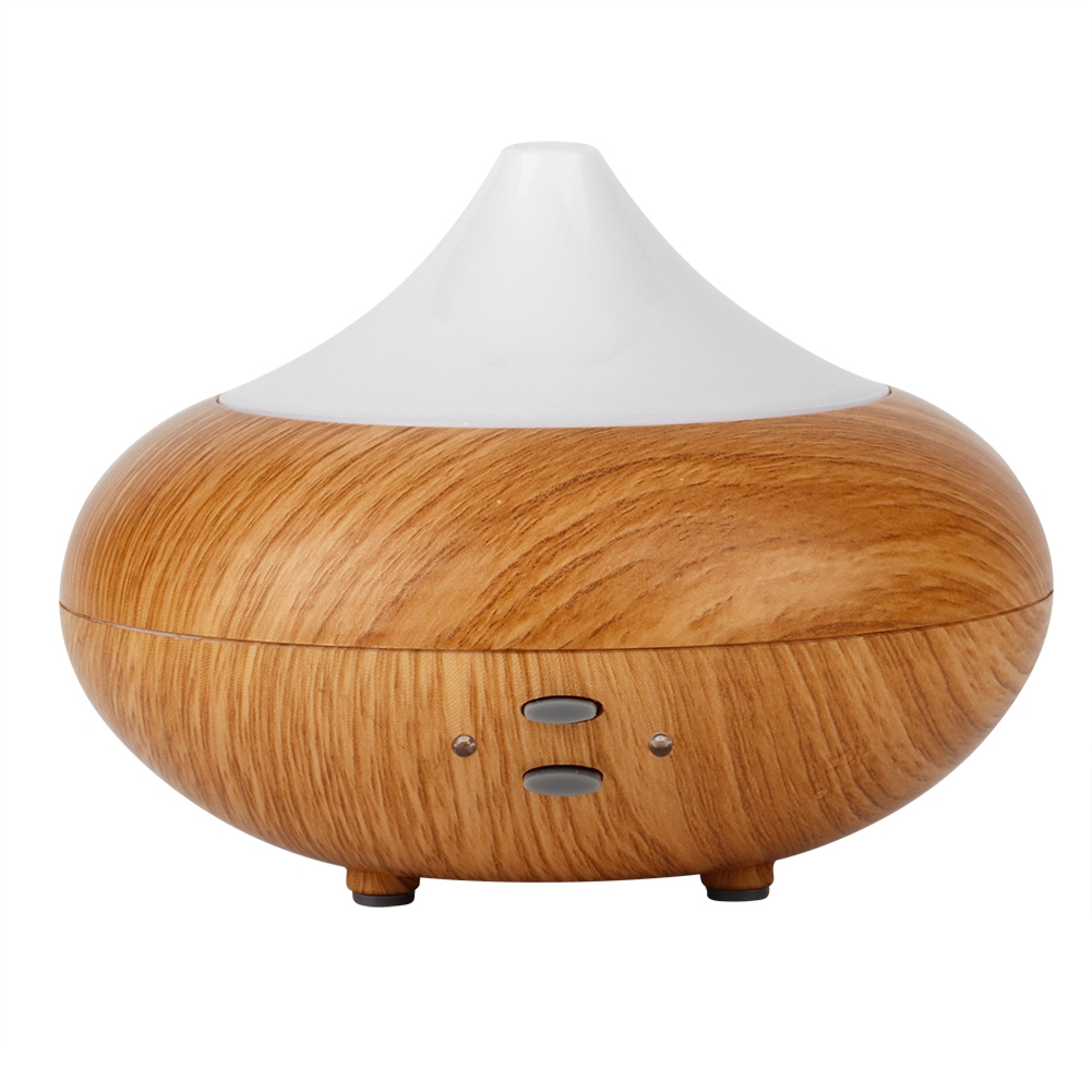 Ein Diffusor mit Holzmaserung und weißer Oberseite mit Knöpfen.