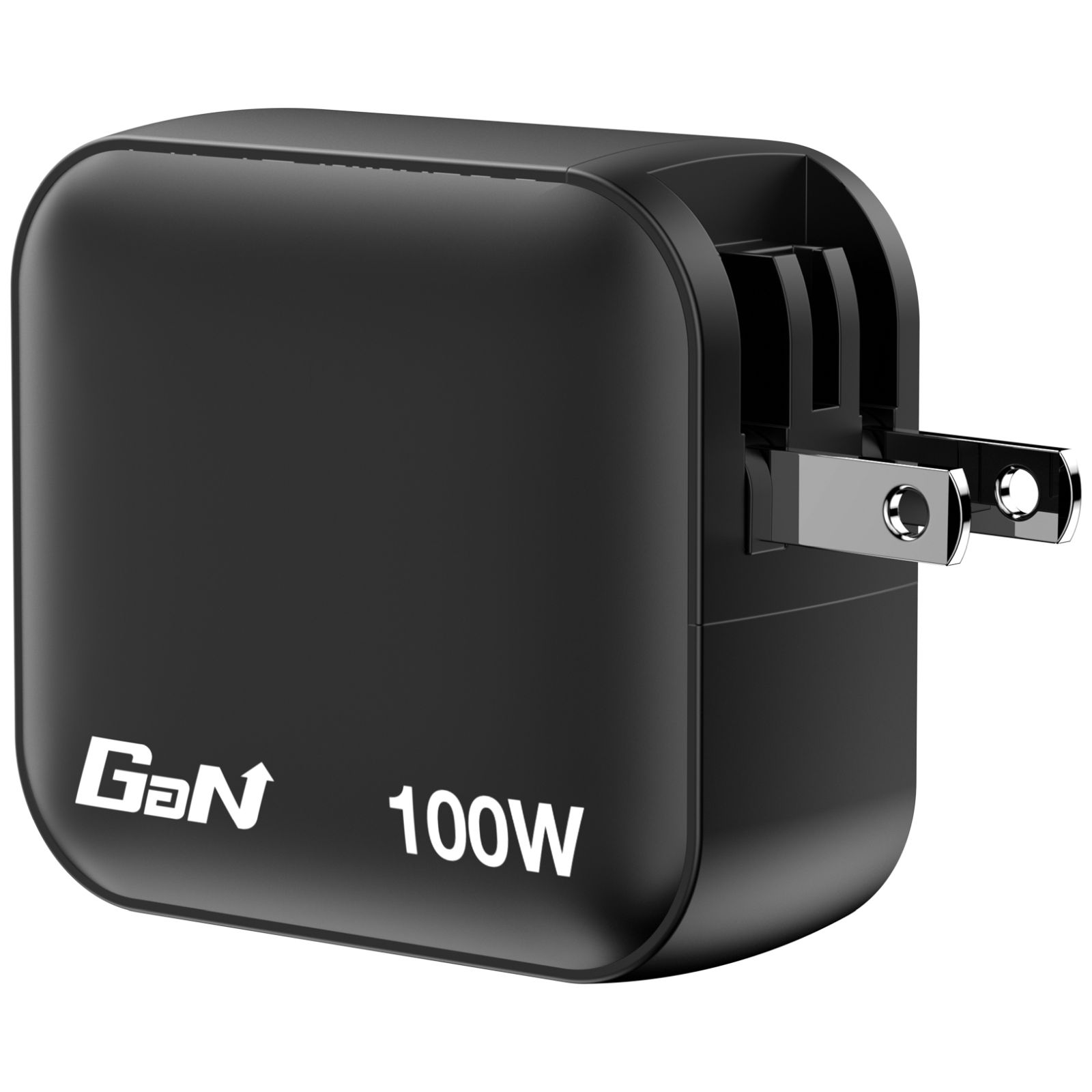 Schwarzer 100W GaN-Ladegerät mit ausklappbaren Steckern.