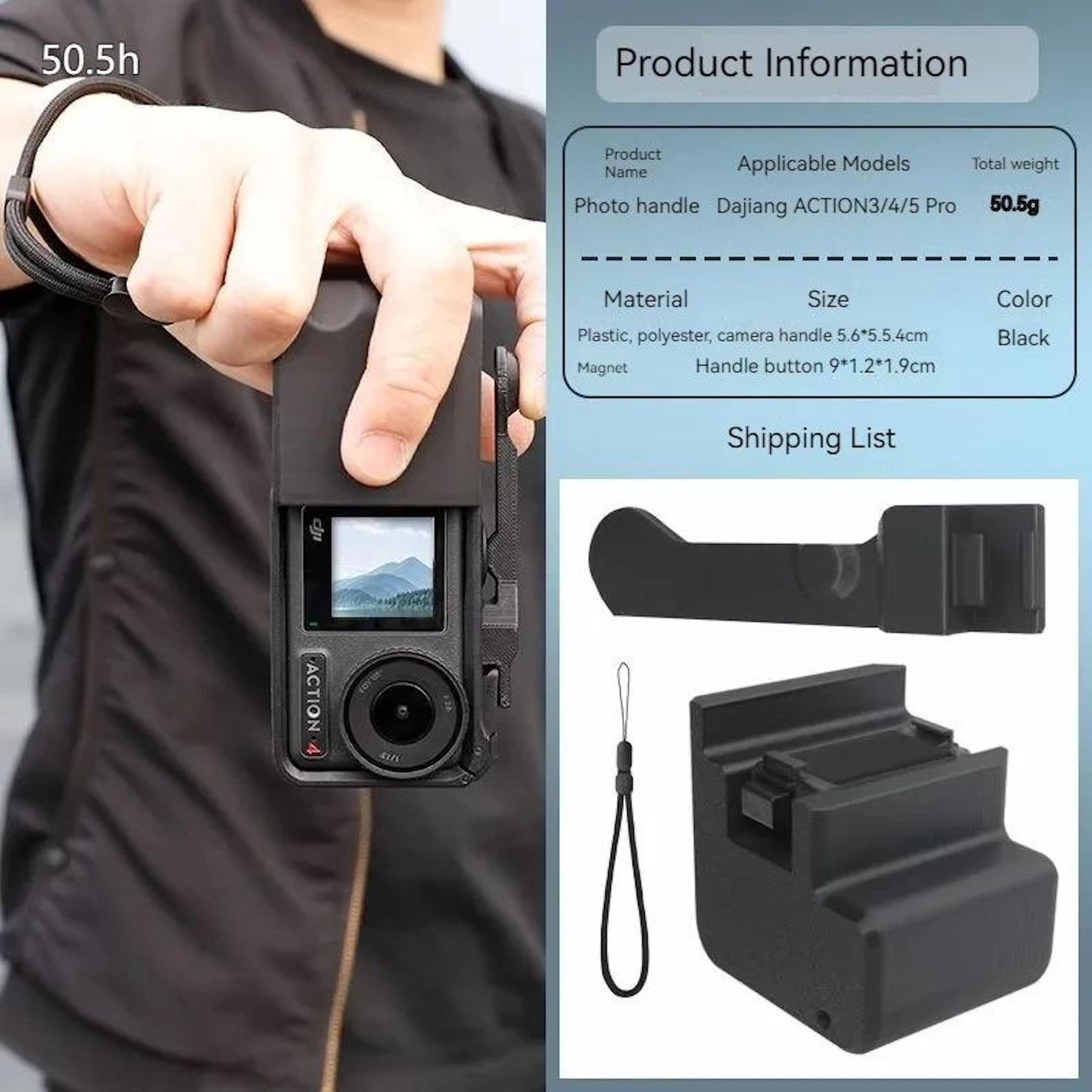 Schwarz Griff mit Kamera und Zubehör, Produktinformationen.