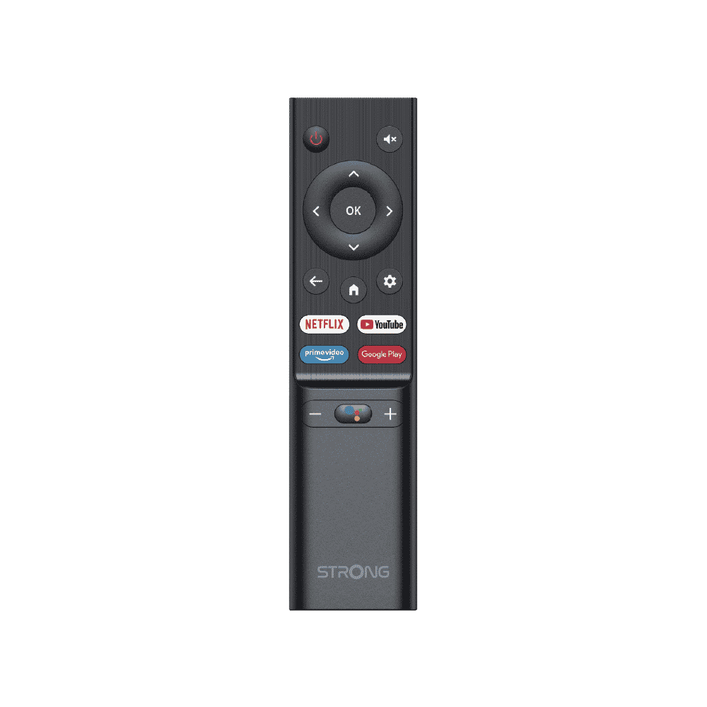 Un mando a distancia negro con botones de Netflix, YouTube y Google Play.