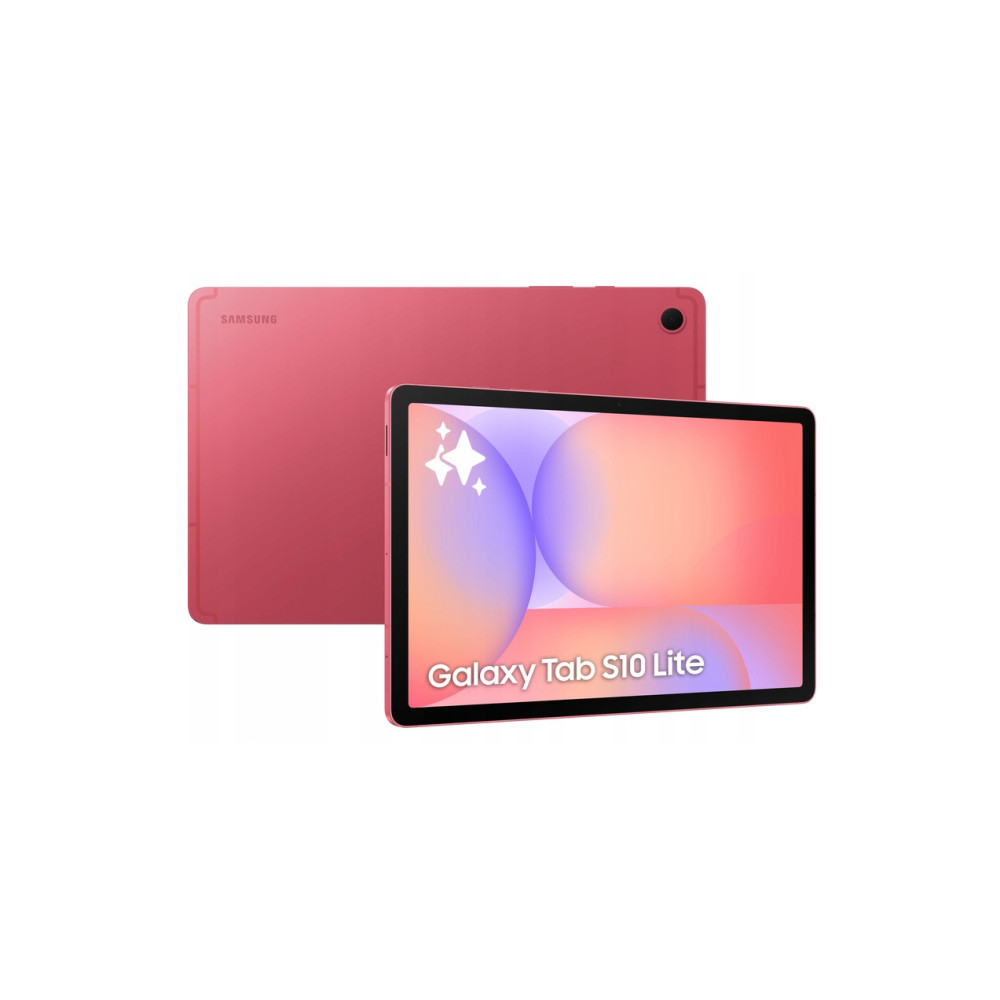 Dwa różowe tablety Samsung, jeden z przodu pokazujący ekran, drugi pokazujący tył.