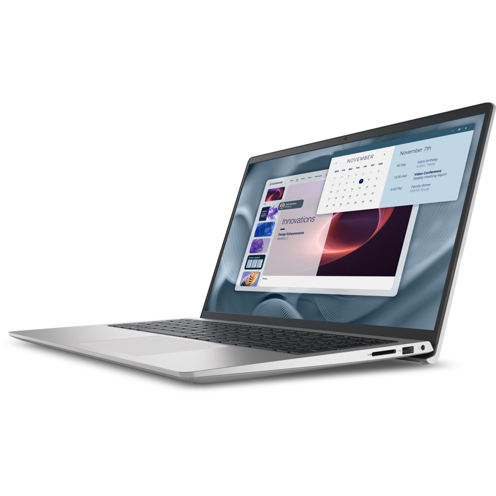 Srebrny laptop wyświetla kalendarz i notatki ze spotkania na 7 listopada.