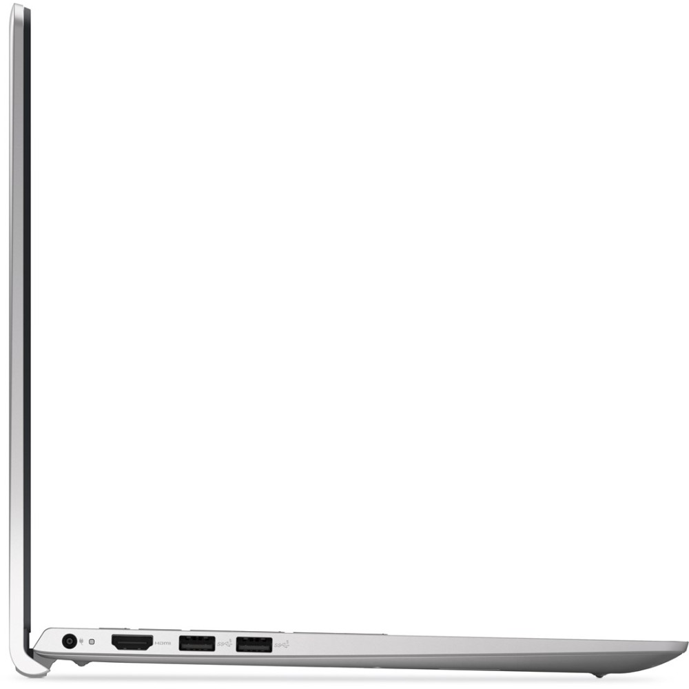 Widok z boku smukłego srebrnego laptopa z portami.