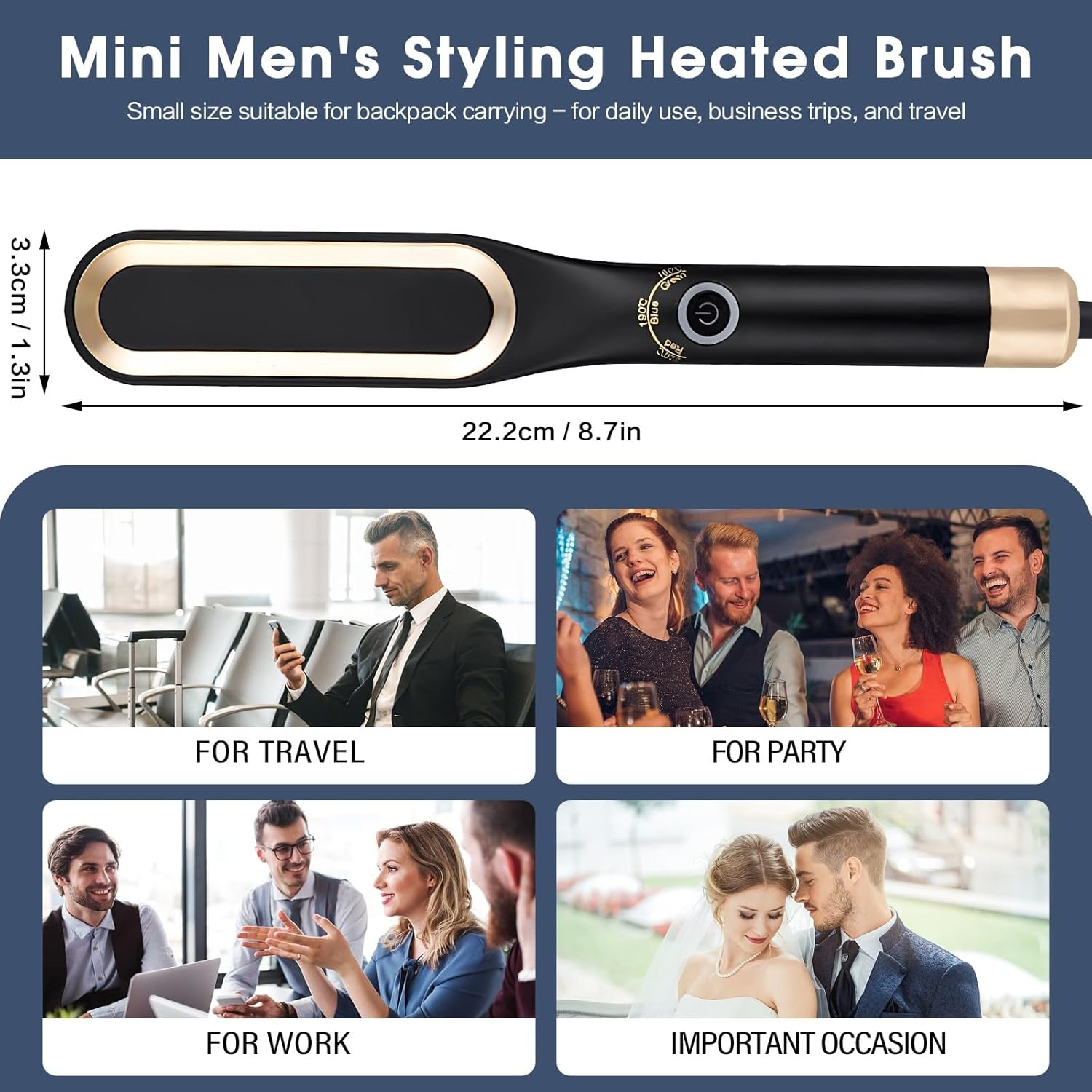 Mini Herren Styling Heizbürste mit 4 Anwendungsszenarien: Reise, Party, Arbeit, Anlass.