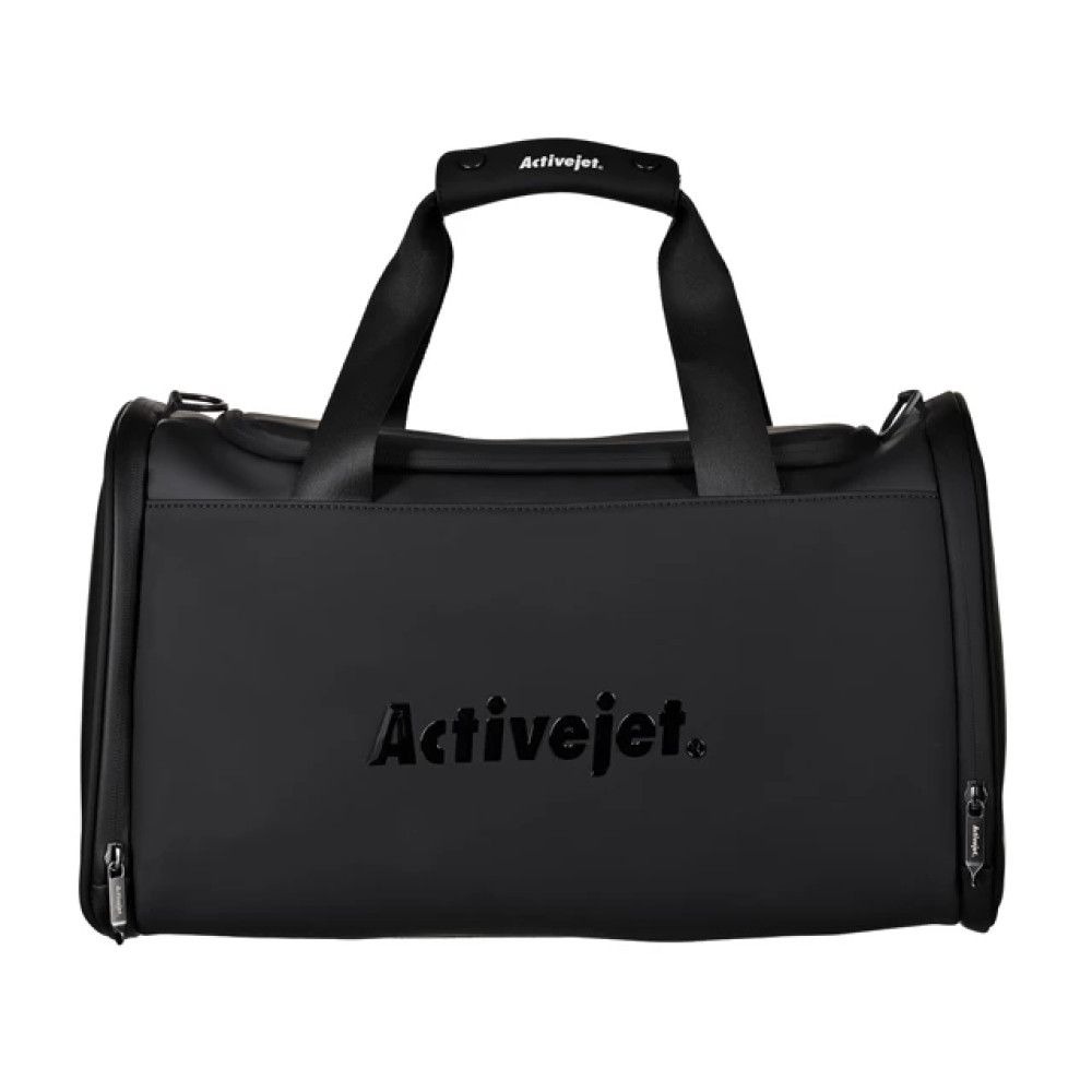 Czarna torba sportowa z uchwytami i logo "Activejet."
