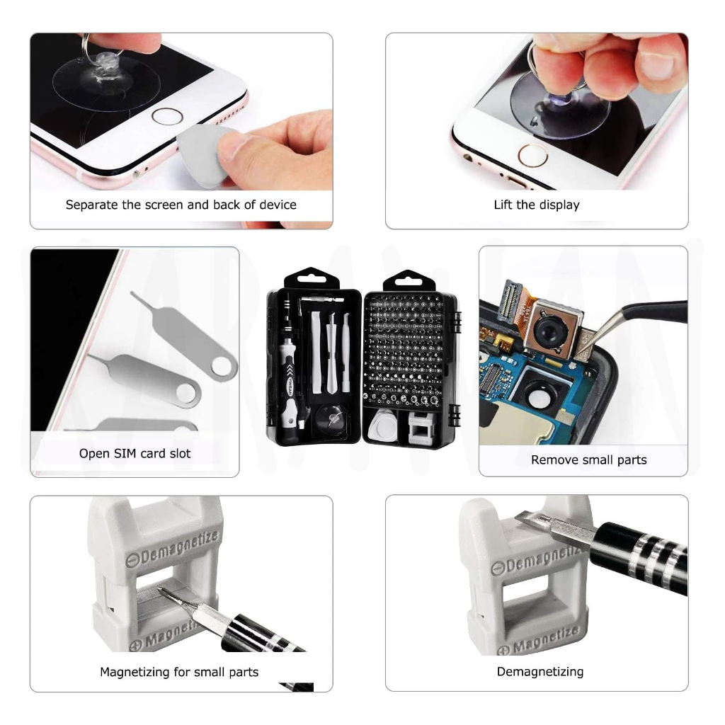 Colage de reparación de teléfono: separación de pantalla, SIM, kit, extracción de piezas, magnetización.