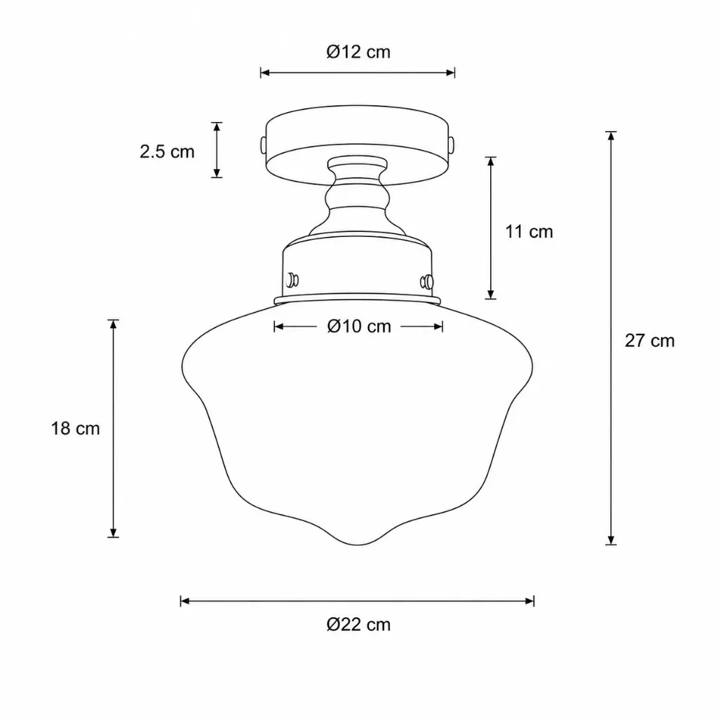 Dibujo técnico de una lámpara de techo con dimensiones.
