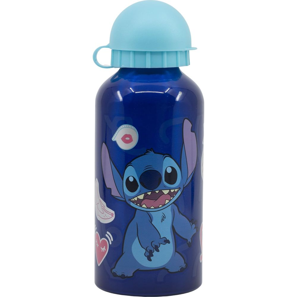 Borraccia blu con stampa di Stitch e tappo blu chiaro.