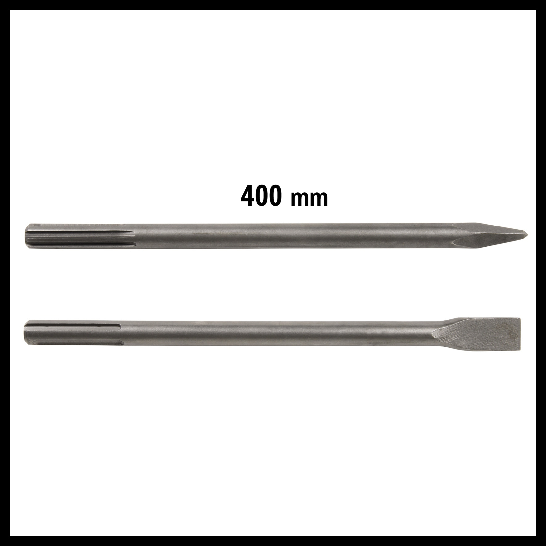 Due scalpelli da 400 mm, uno a punta, uno piatto, su sfondo bianco.