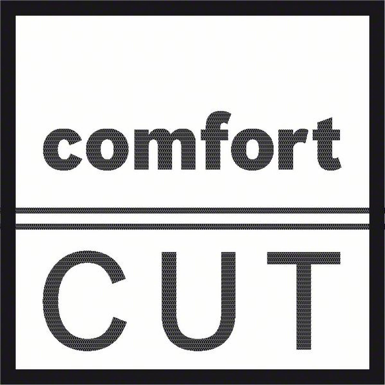 Die Worte „comfort CUT“ sind in Großbuchstaben auf weißem Hintergrund.